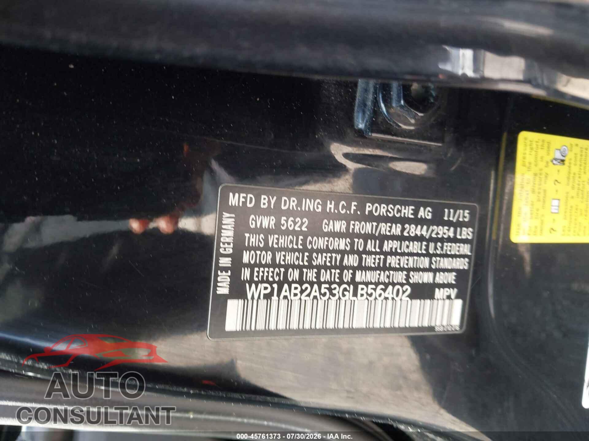 PORSCHE MACAN 2016 - WP1AB2A53GLB56402