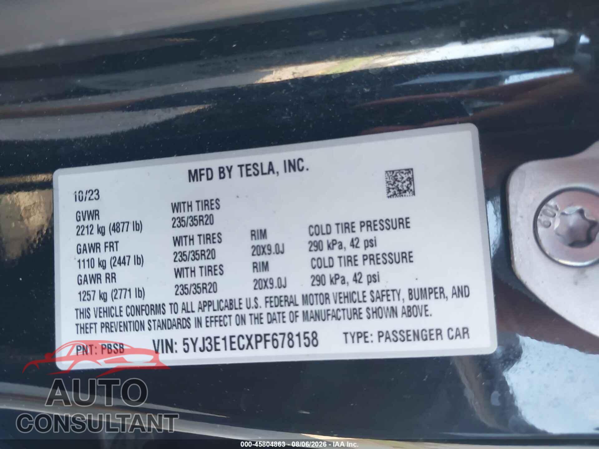 TESLA MODEL 3 2023 - 5YJ3E1ECXPF678158