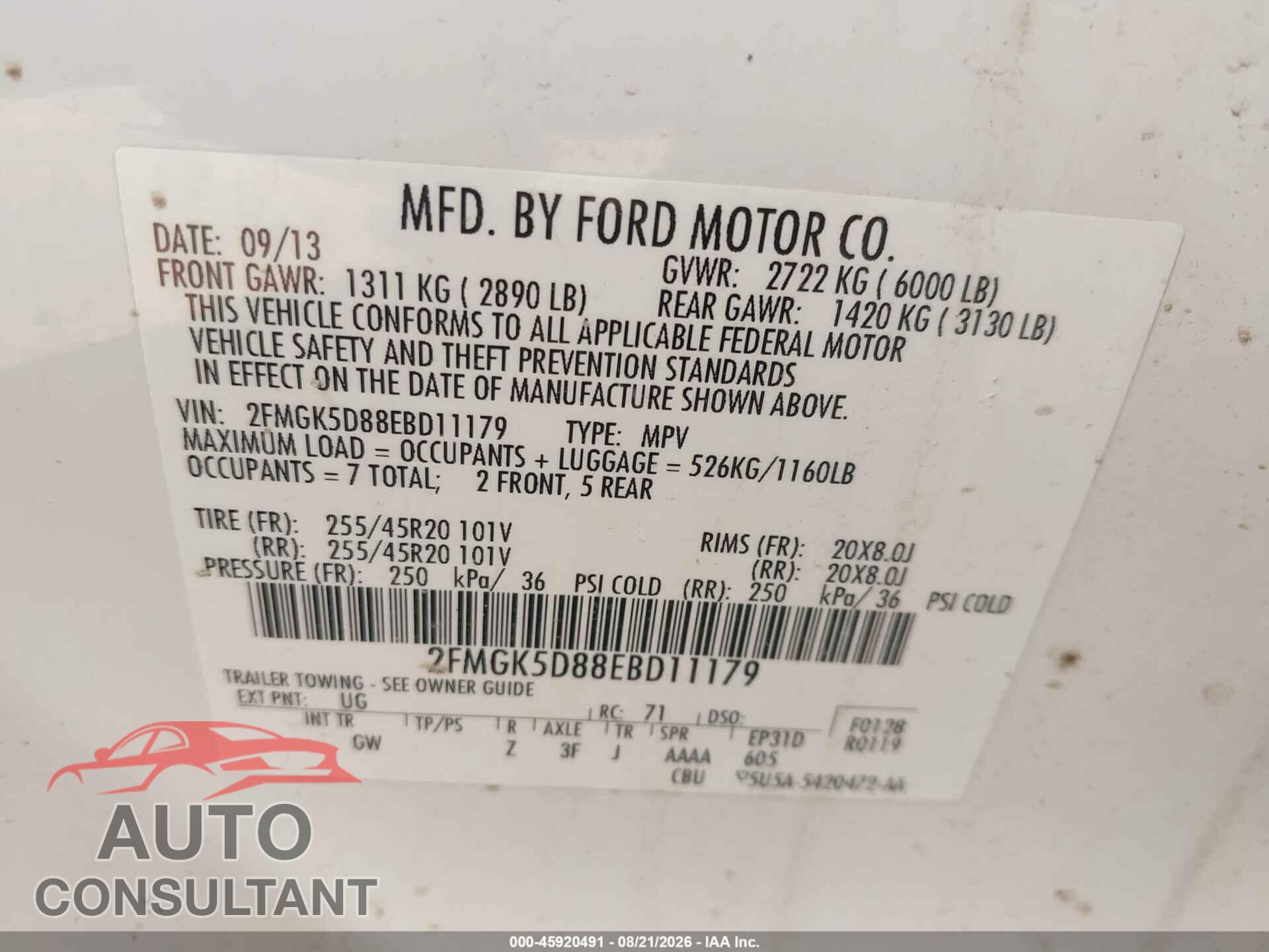 FORD FLEX 2014 - 2FMGK5D88EBD11179