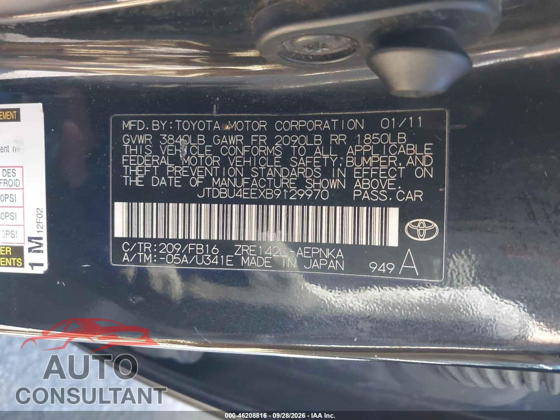 TOYOTA COROLLA 2011 - JTDBU4EEXB9129970