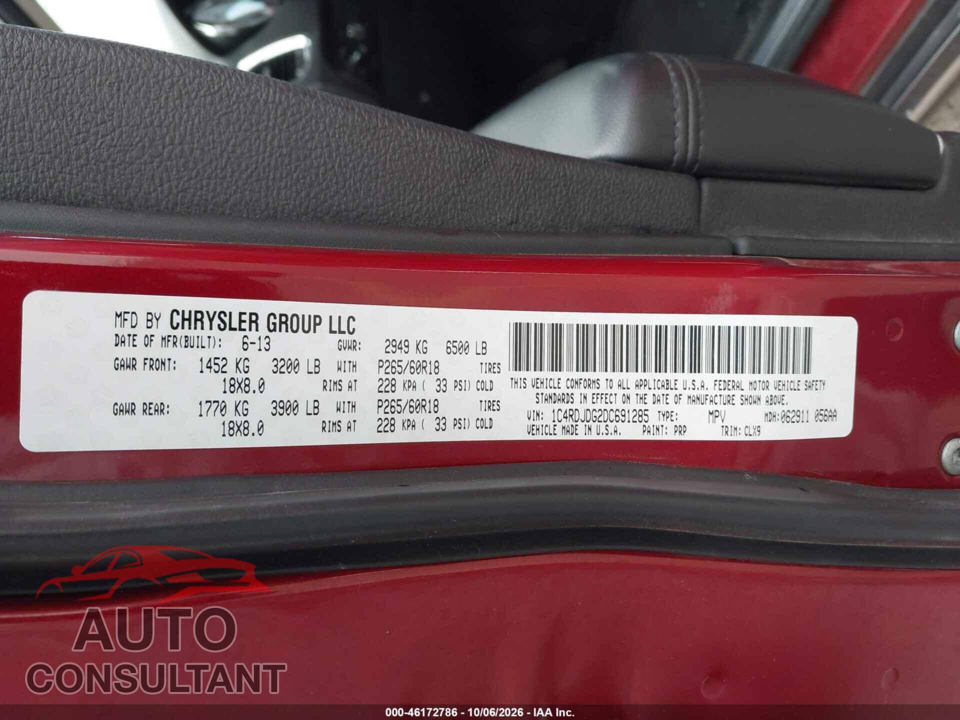DODGE DURANGO 2013 - 1C4RDJDG2DC691285
