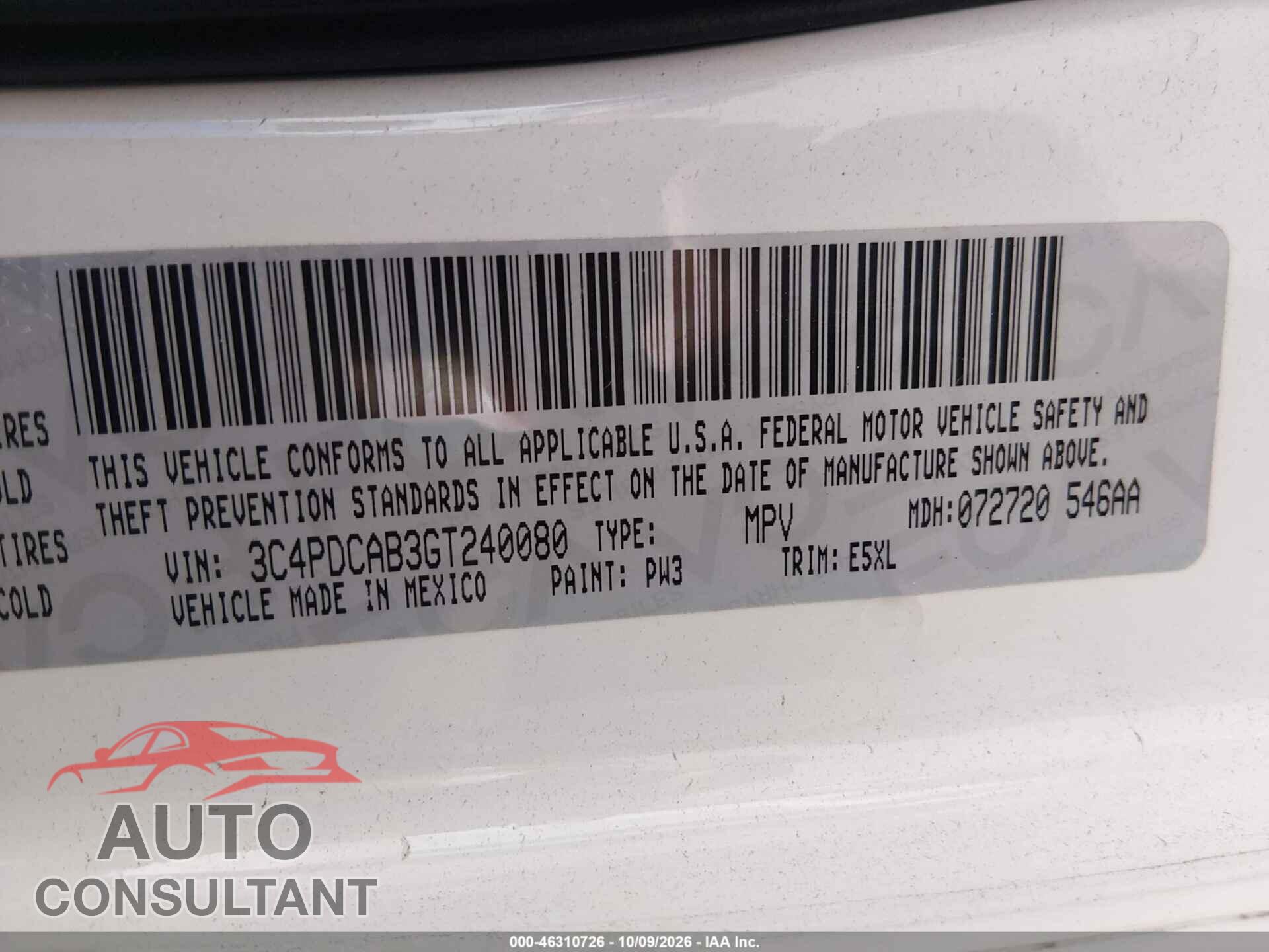 DODGE JOURNEY 2016 - 3C4PDCAB3GT240080