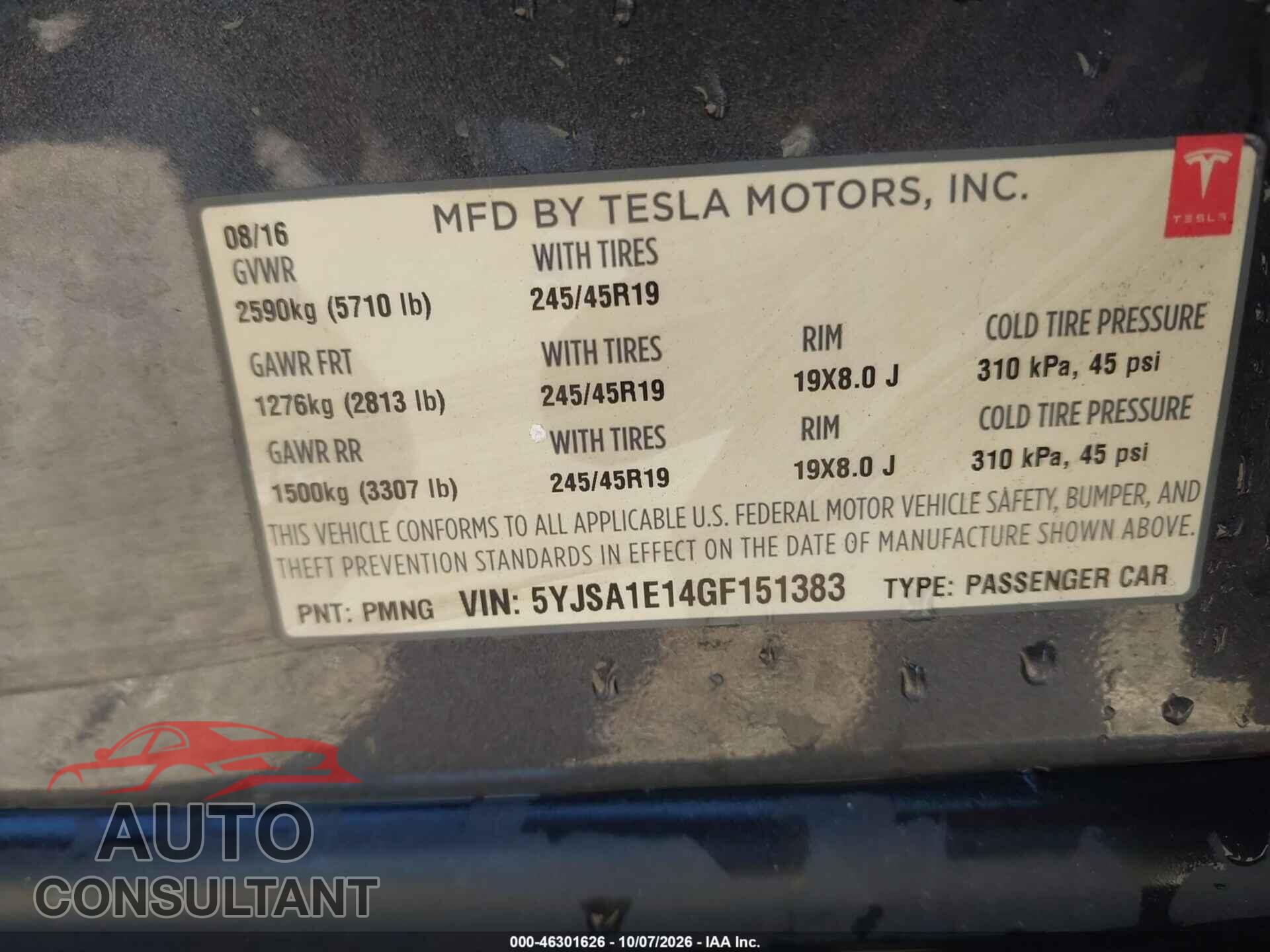 TESLA MODEL S 2016 - 5YJSA1E14GF151383