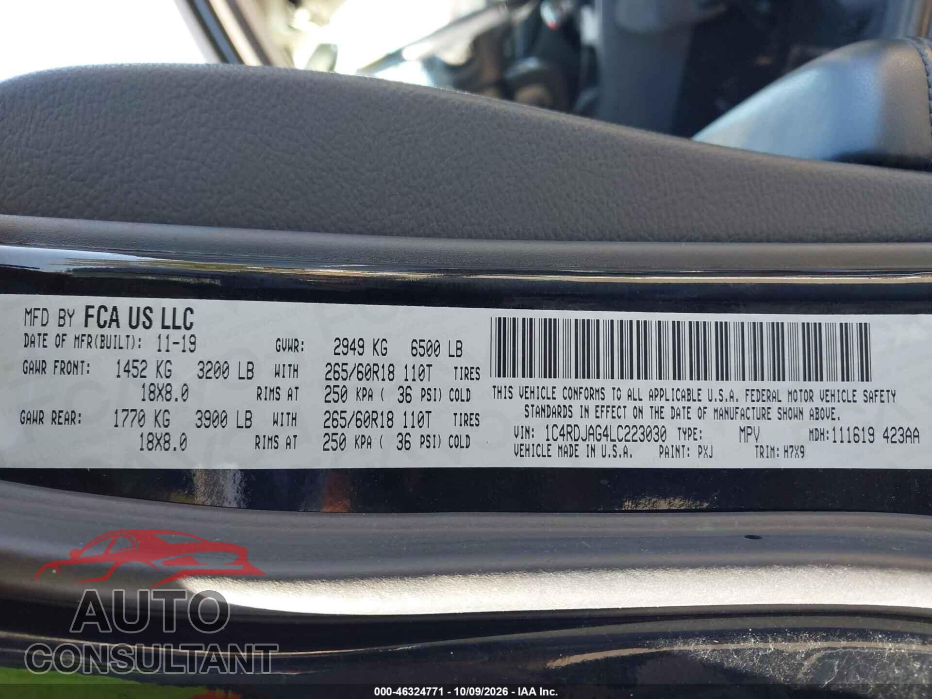 DODGE DURANGO 2020 - 1C4RDJAG4LC223030