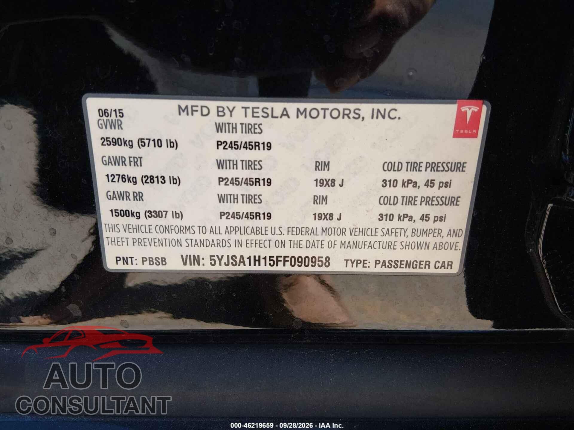 TESLA MODEL S 2015 - 5YJSA1H15FF090958