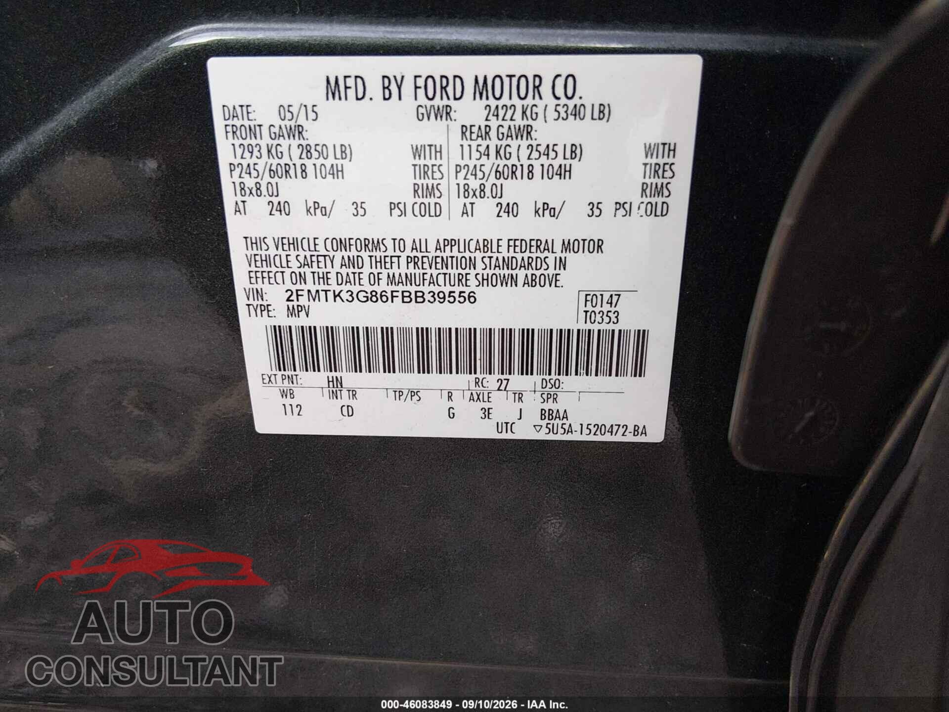 FORD EDGE 2015 - 2FMTK3G86FBB39556