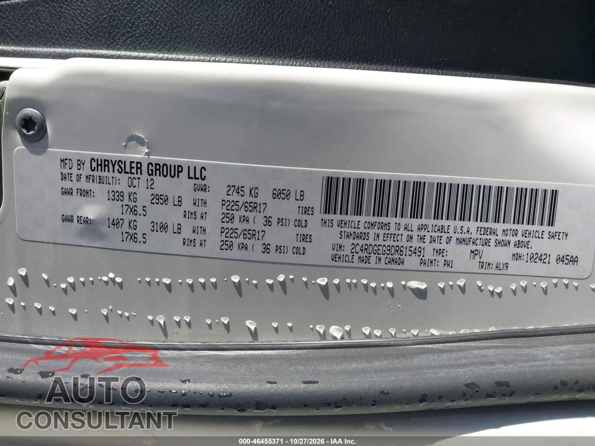 DODGE GRAND CARAVAN 2013 - 2C4RDGEG9DR615491