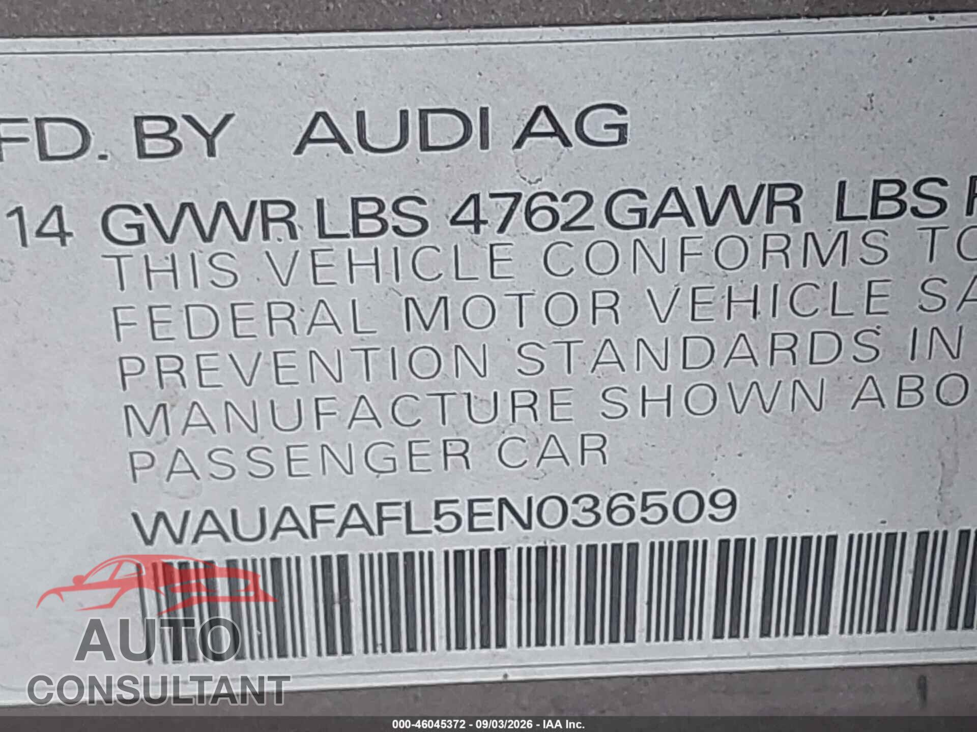 AUDI A4 2014 - WAUAFAFL5EN036509