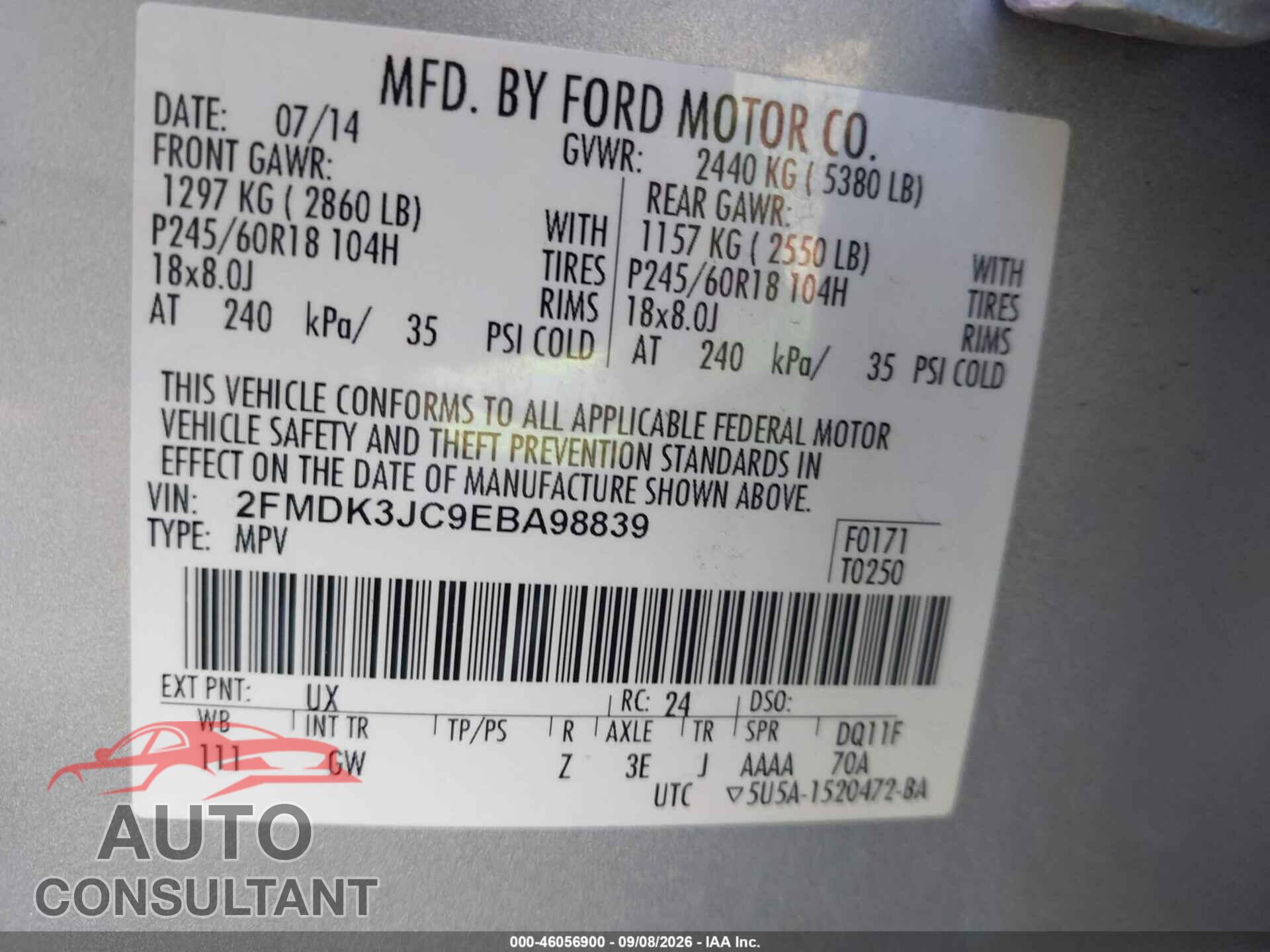 FORD EDGE 2014 - 2FMDK3JC9EBA98839