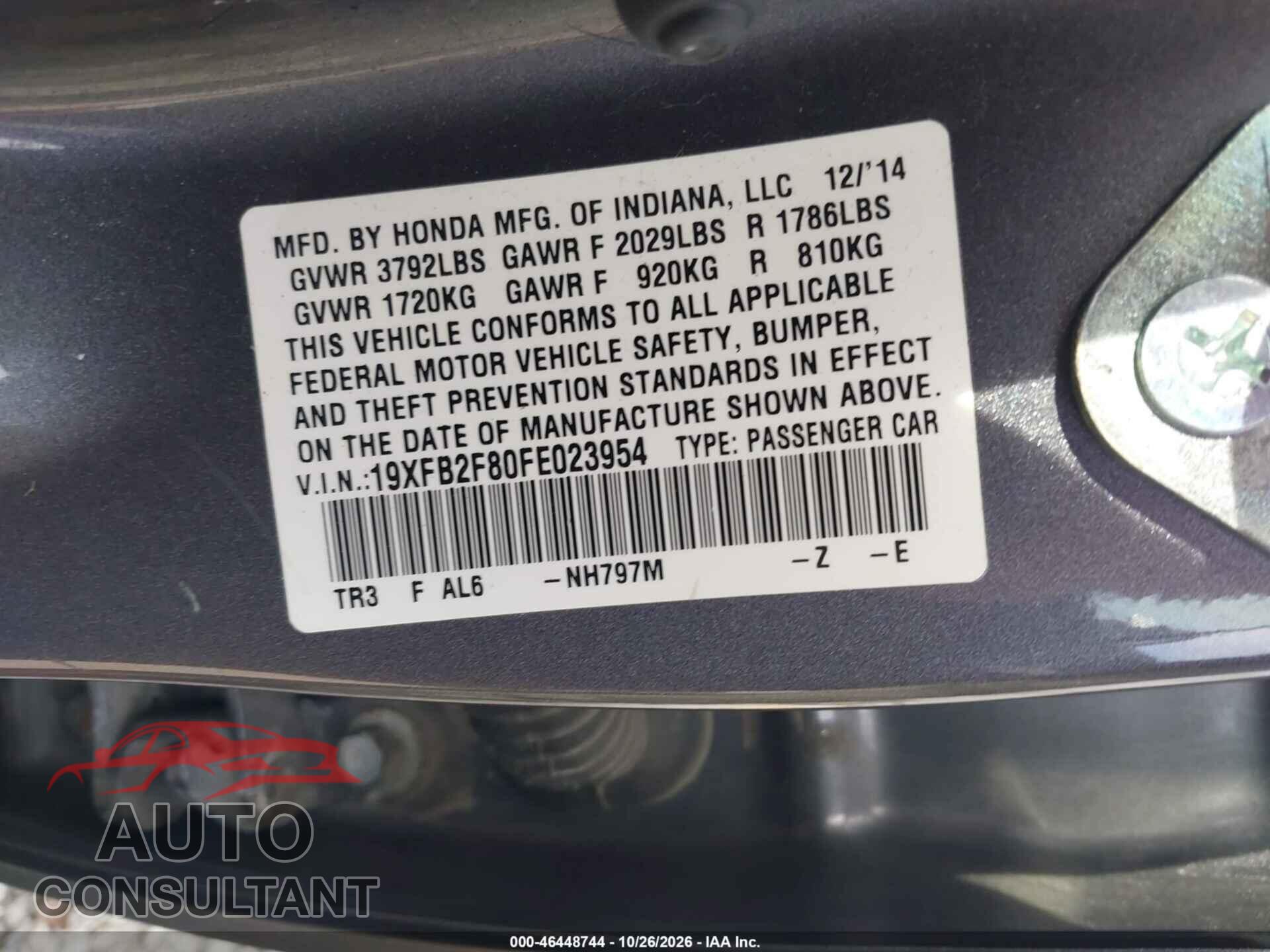 HONDA CIVIC 2015 - 19XFB2F80FE023954