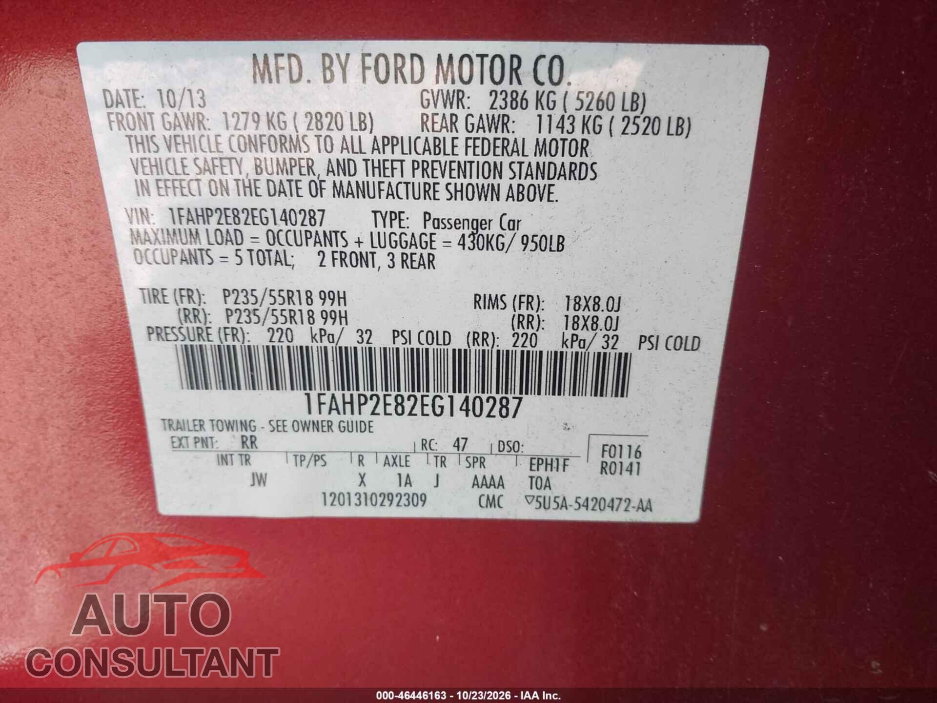 FORD TAURUS 2014 - 1FAHP2E82EG140287