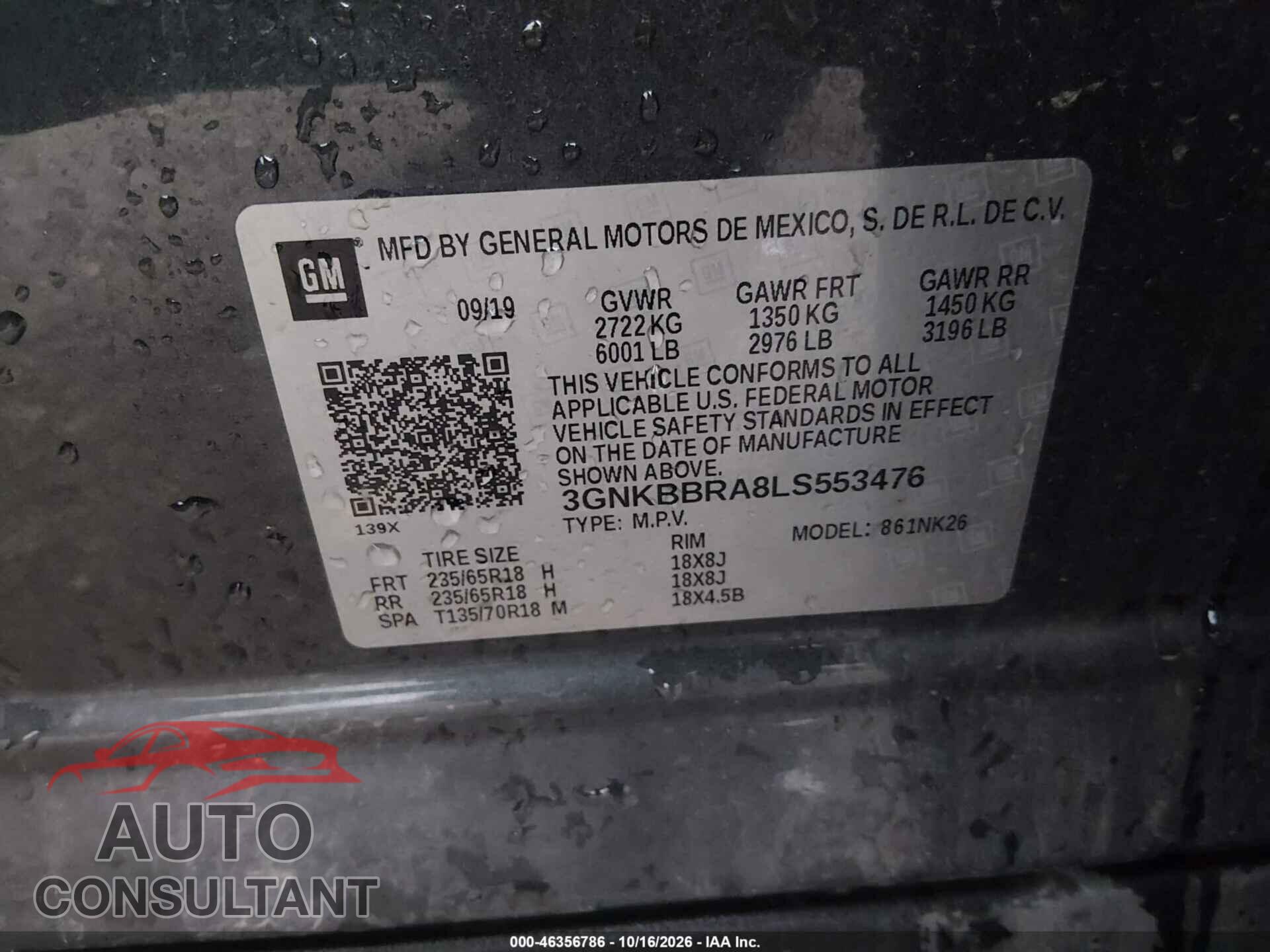 CHEVROLET BLAZER 2020 - 3GNKBBRA8LS553476