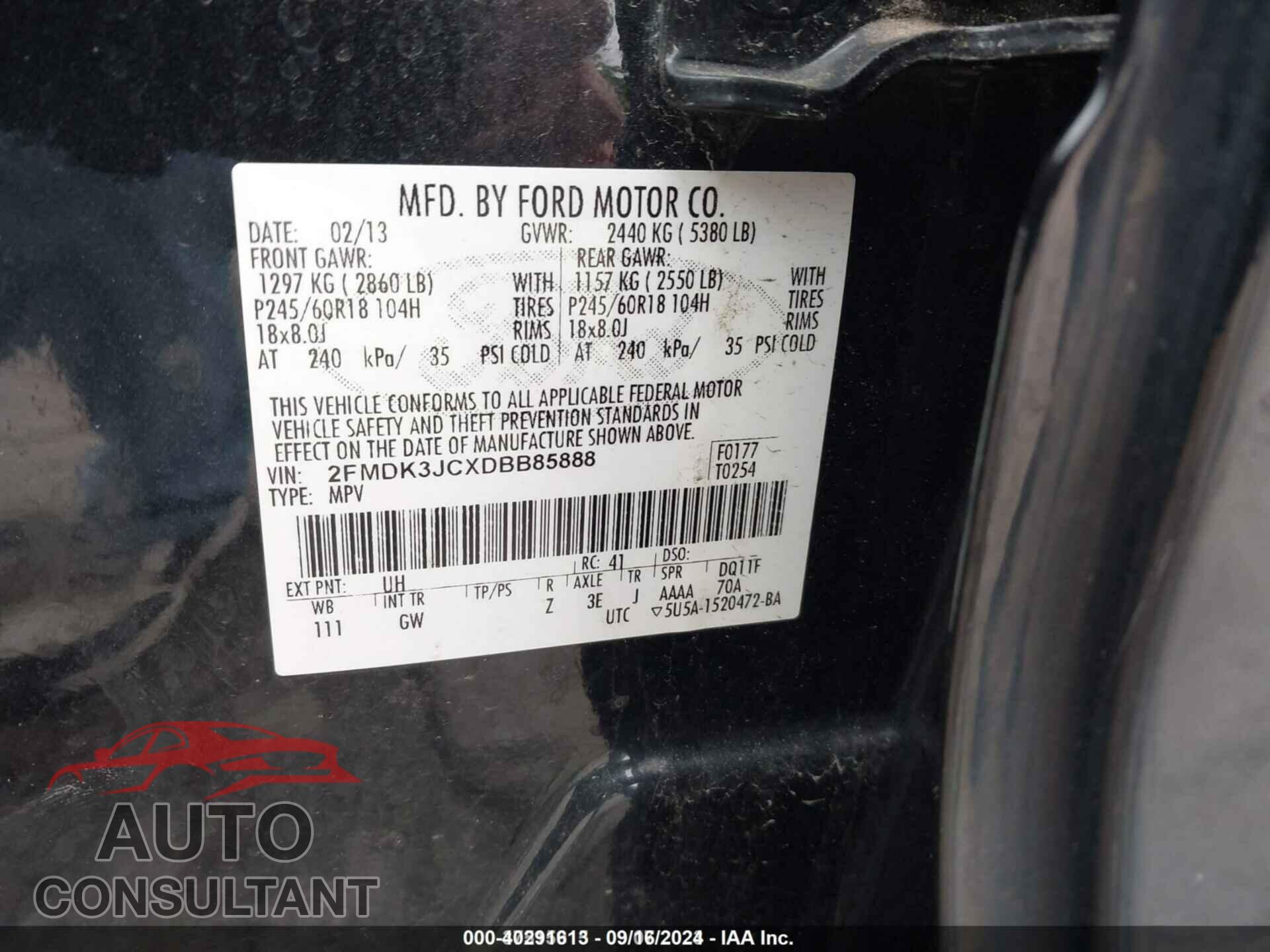 FORD EDGE 2013 - 2FMDK3JCXDBB85888
