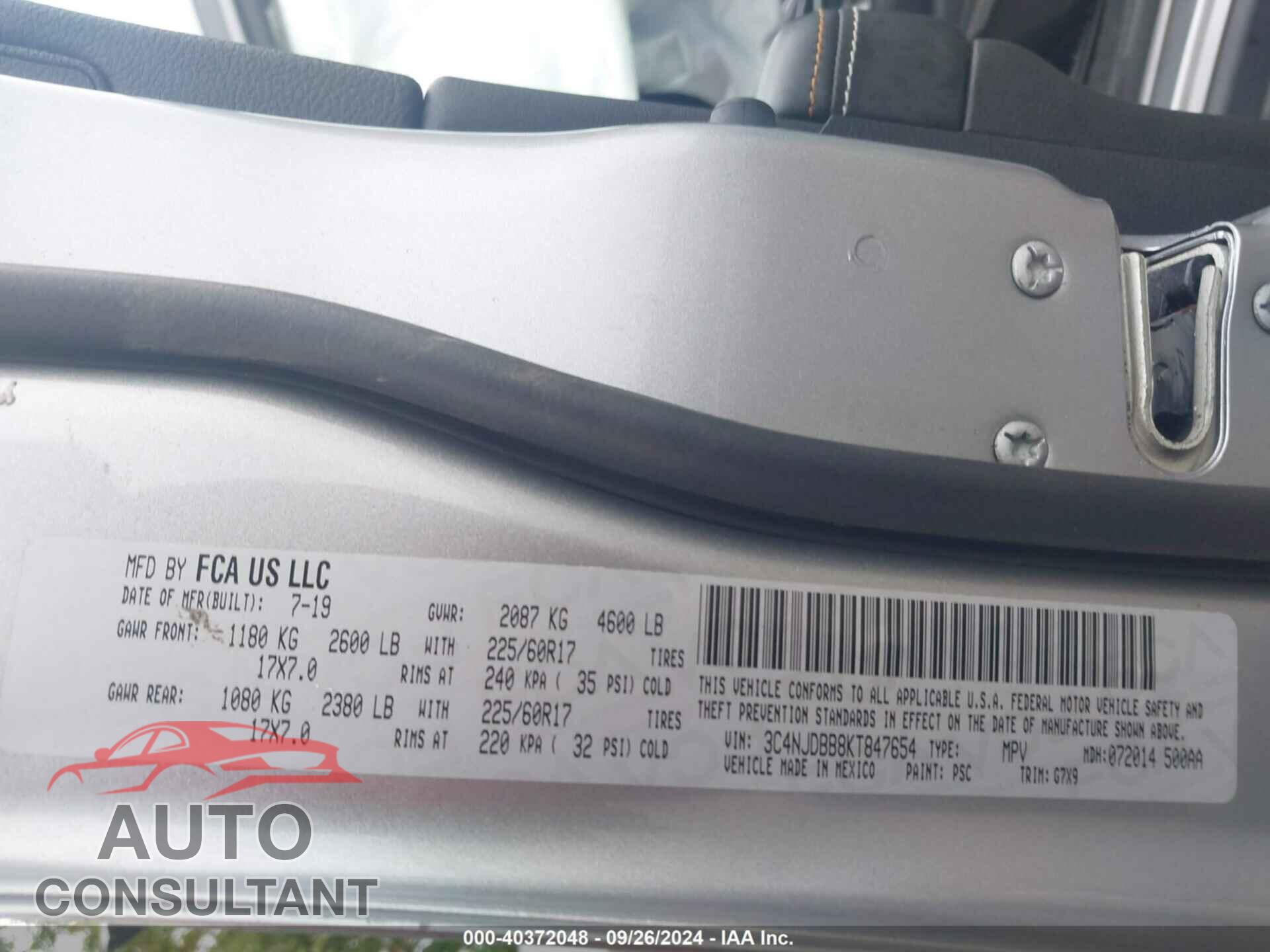 JEEP COMPASS 2019 - 3C4NJDBB8KT847654