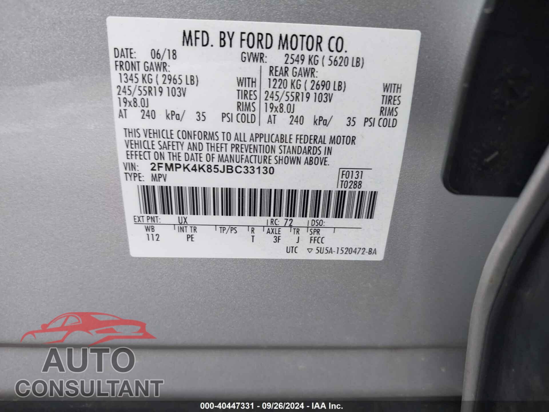 FORD EDGE 2018 - 2FMPK4K85JBC33130