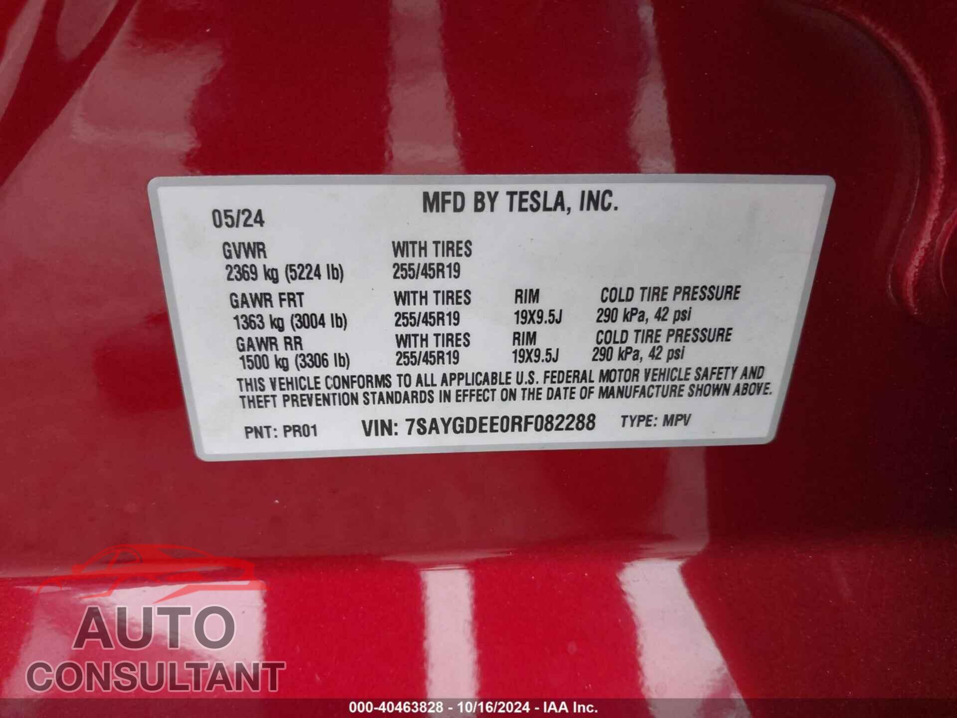 TESLA MODEL Y 2024 - 7SAYGDEE0RF082288
