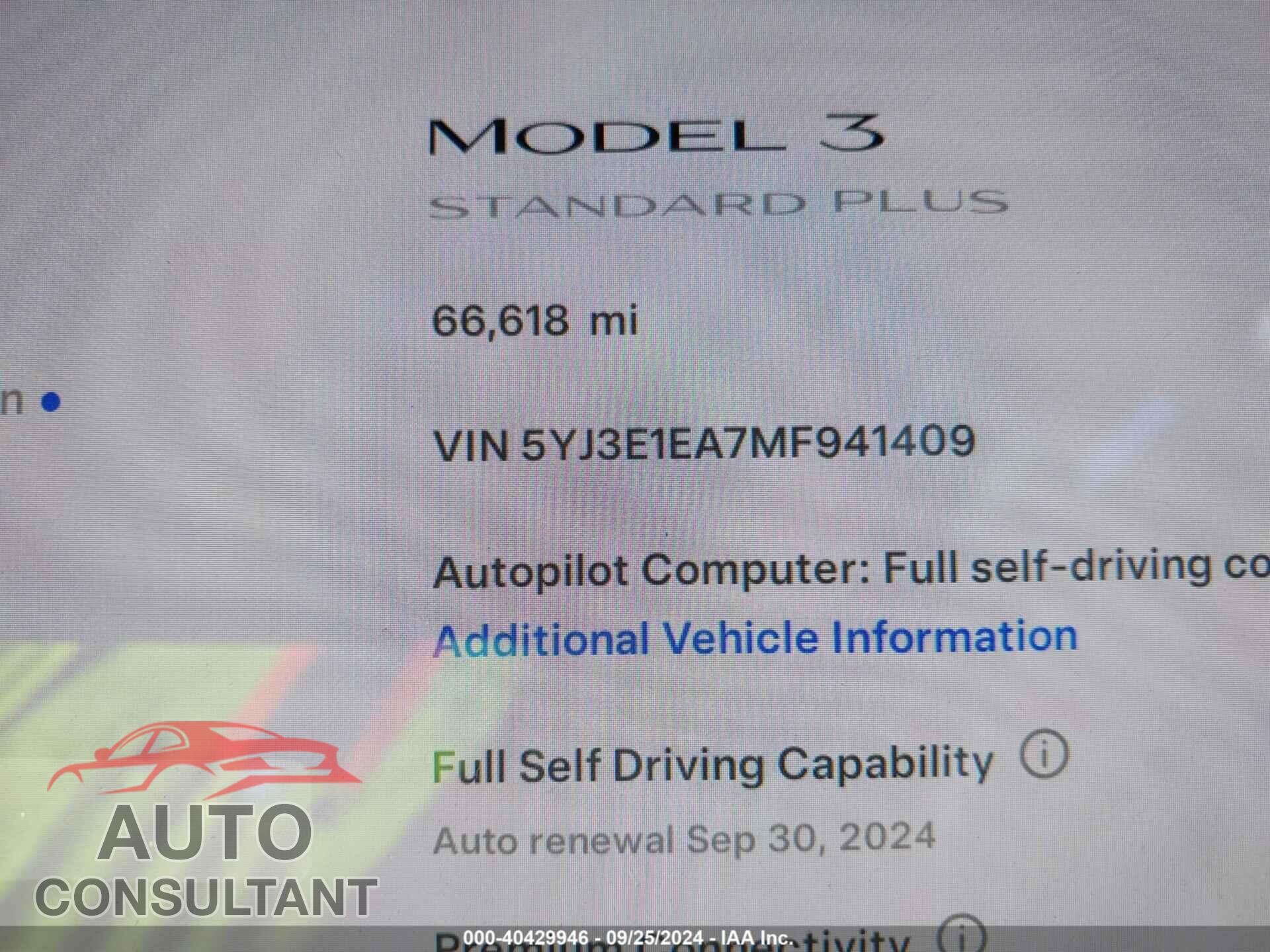 TESLA MODEL 3 2021 - 5YJ3E1EA7MF941409