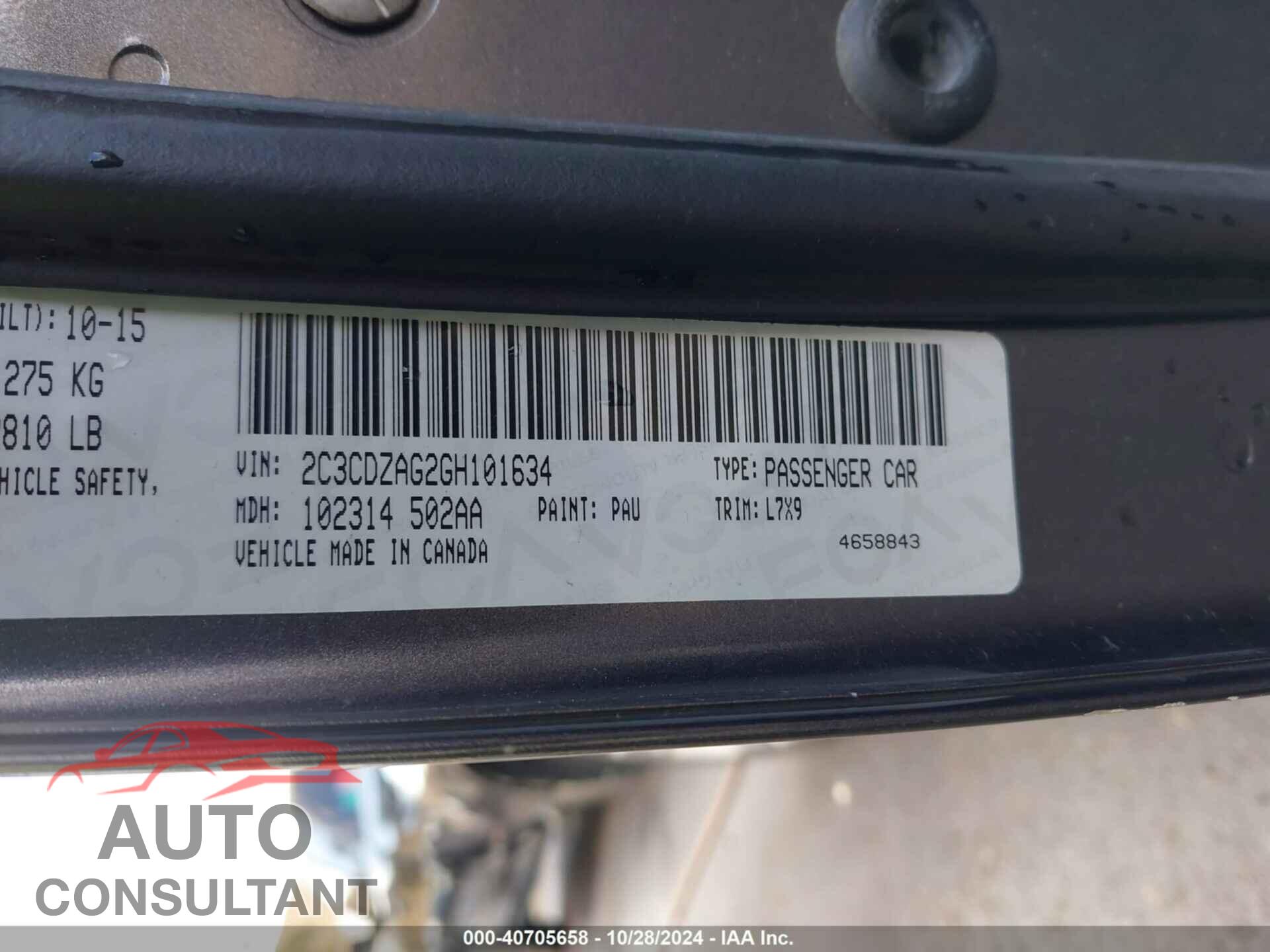 DODGE CHALLENGER 2016 - 2C3CDZAG2GH101634