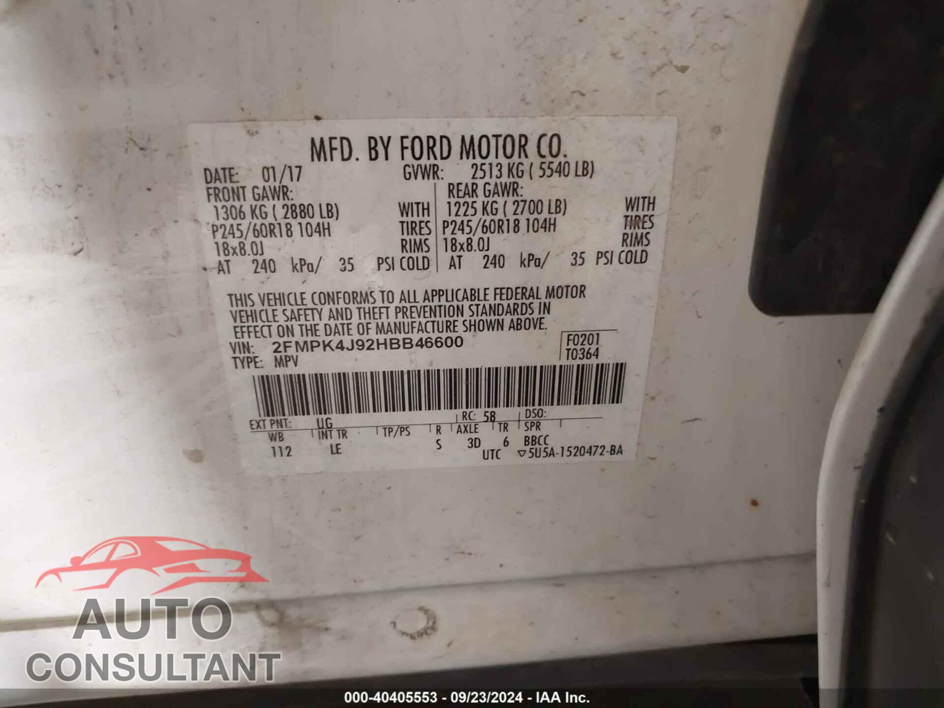 FORD EDGE 2017 - 2FMPK4J92HBB46600