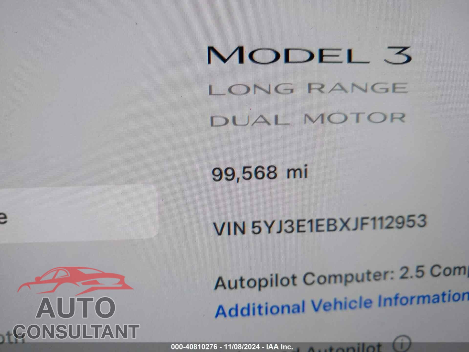 TESLA MODEL 3 2018 - 5YJ3E1EBXJF112953