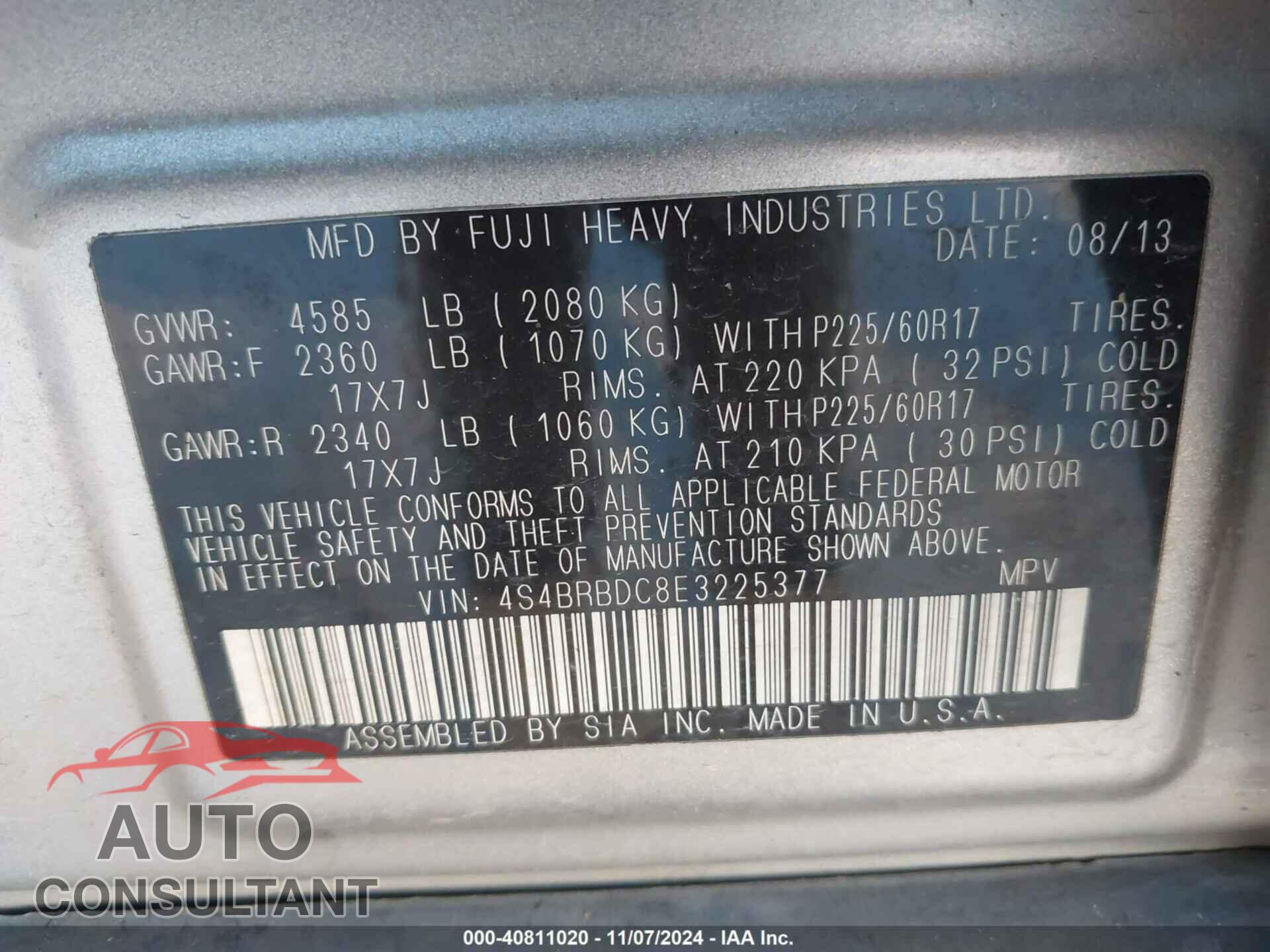 SUBARU OUTBACK 2014 - 4S4BRBDC8E3225377