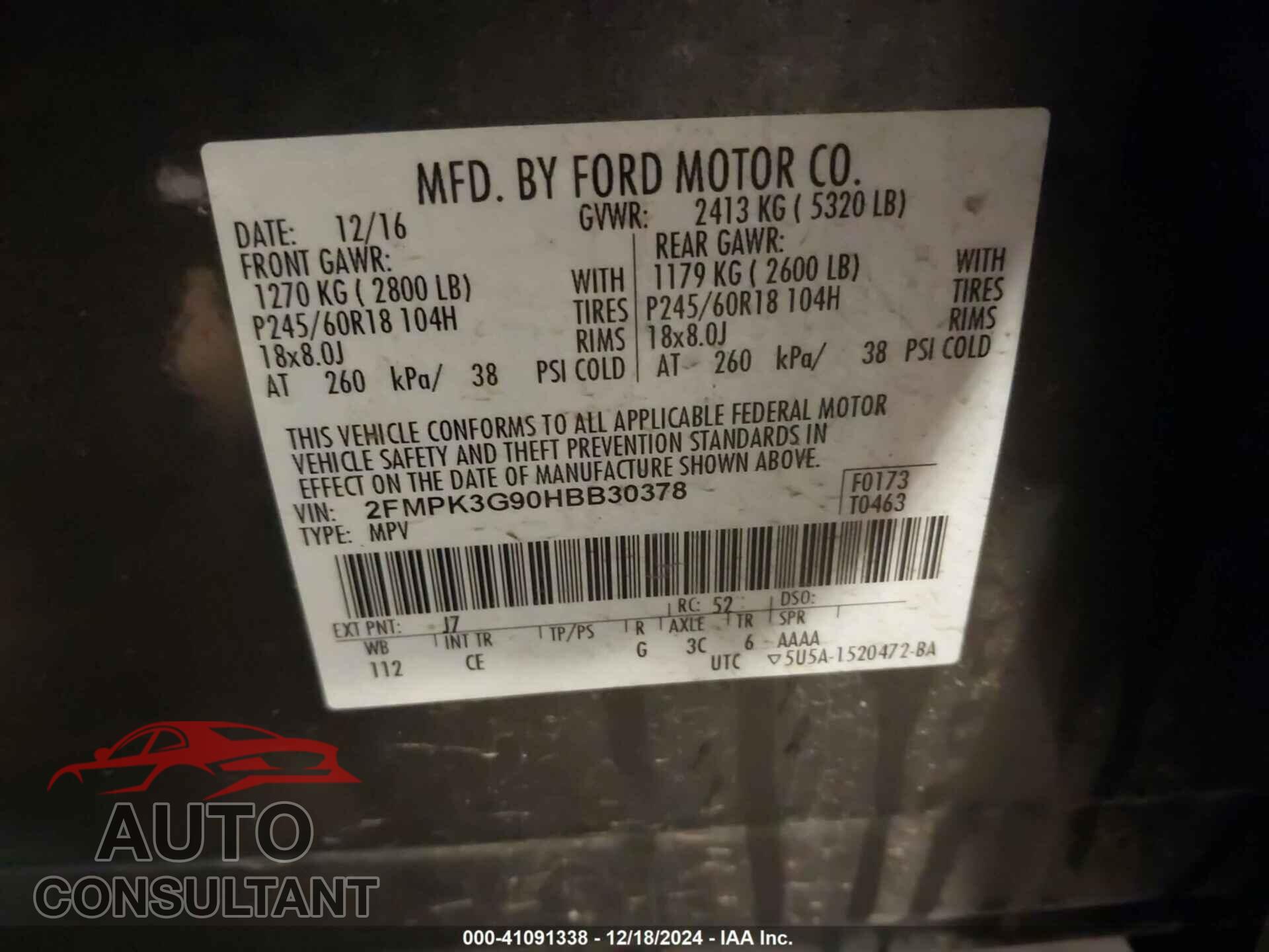 FORD EDGE 2017 - 2FMPK3G90HBB30378