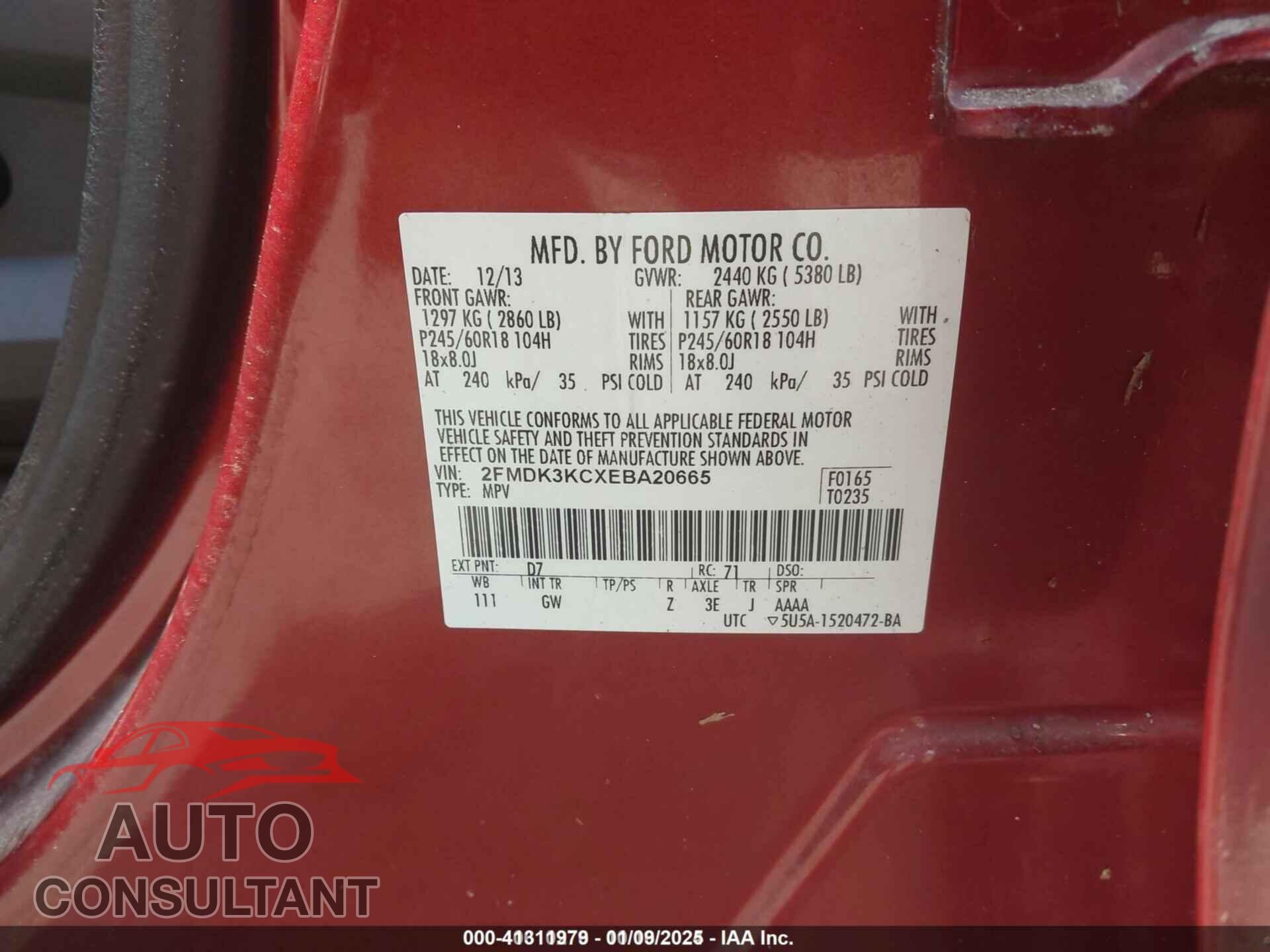 FORD EDGE 2014 - 2FMDK3KCXEBA20665