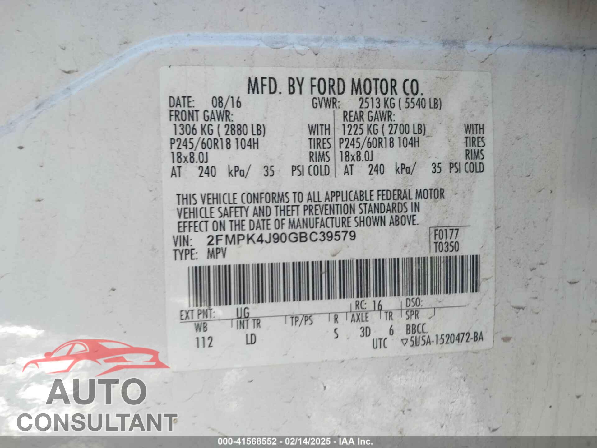 FORD EDGE 2016 - 2FMPK4J90GBC39579