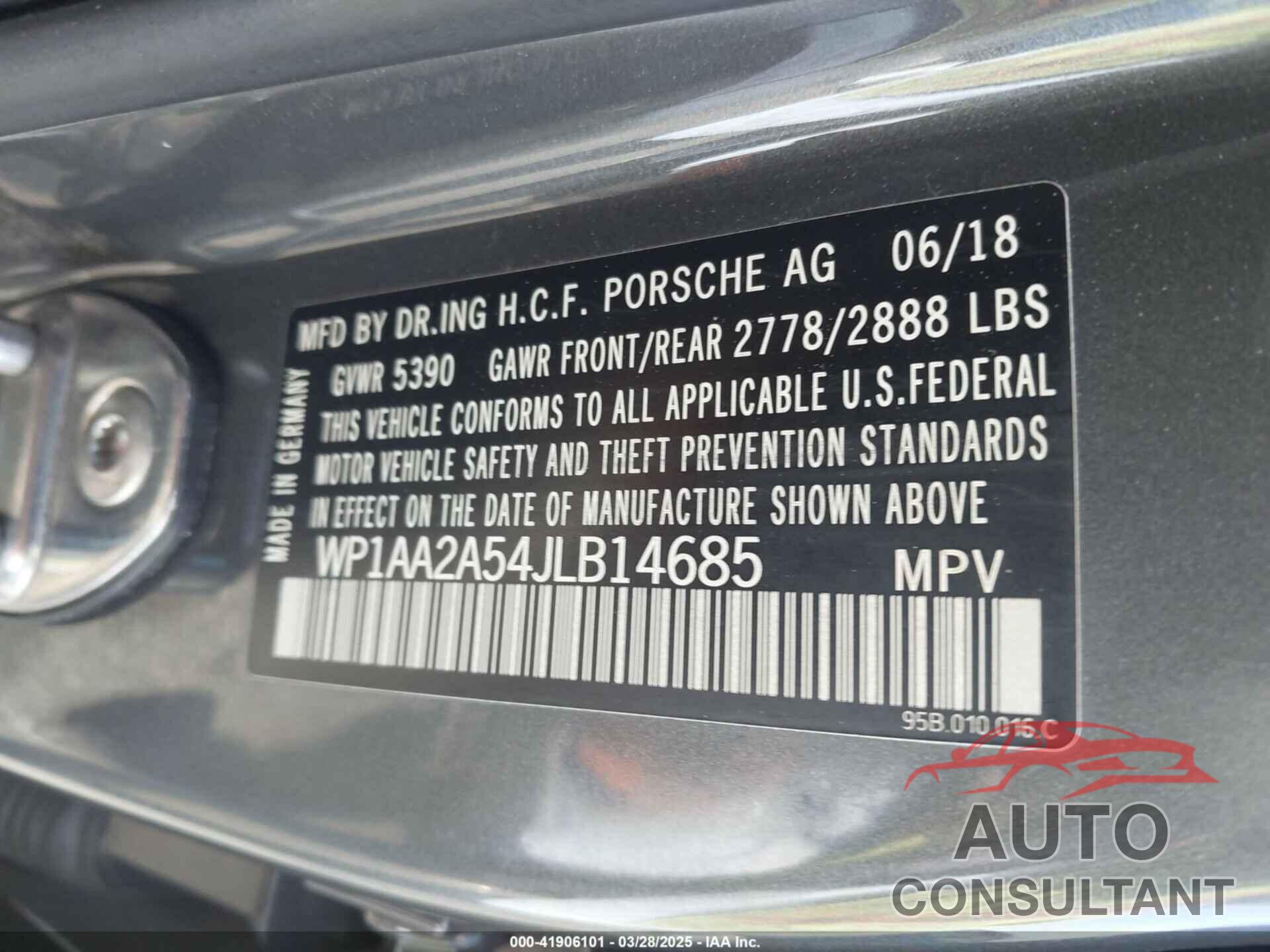 PORSCHE MACAN 2018 - WP1AA2A54JLB14685