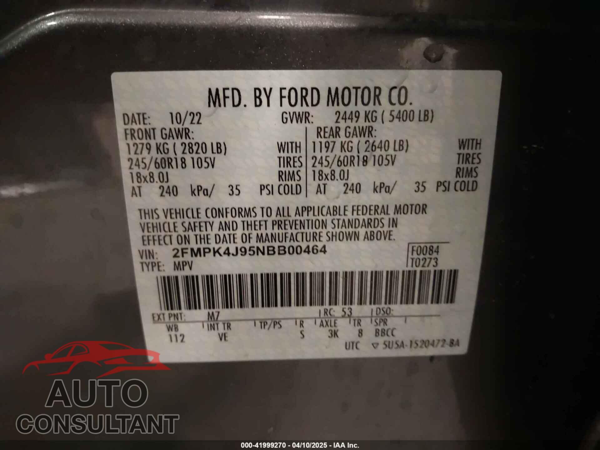 FORD EDGE 2022 - 2FMPK4J95NBB00464