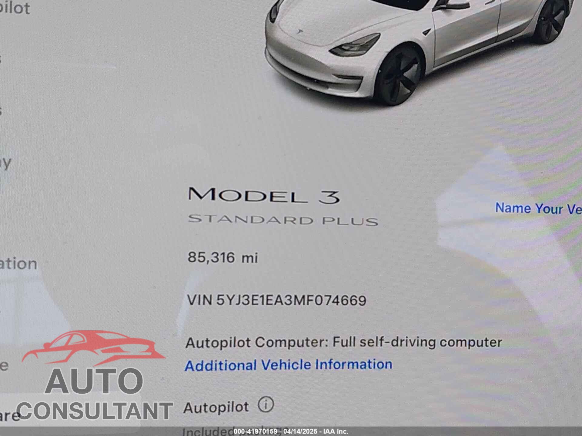 TESLA MODEL 3 2021 - 5YJ3E1EA3MF074669