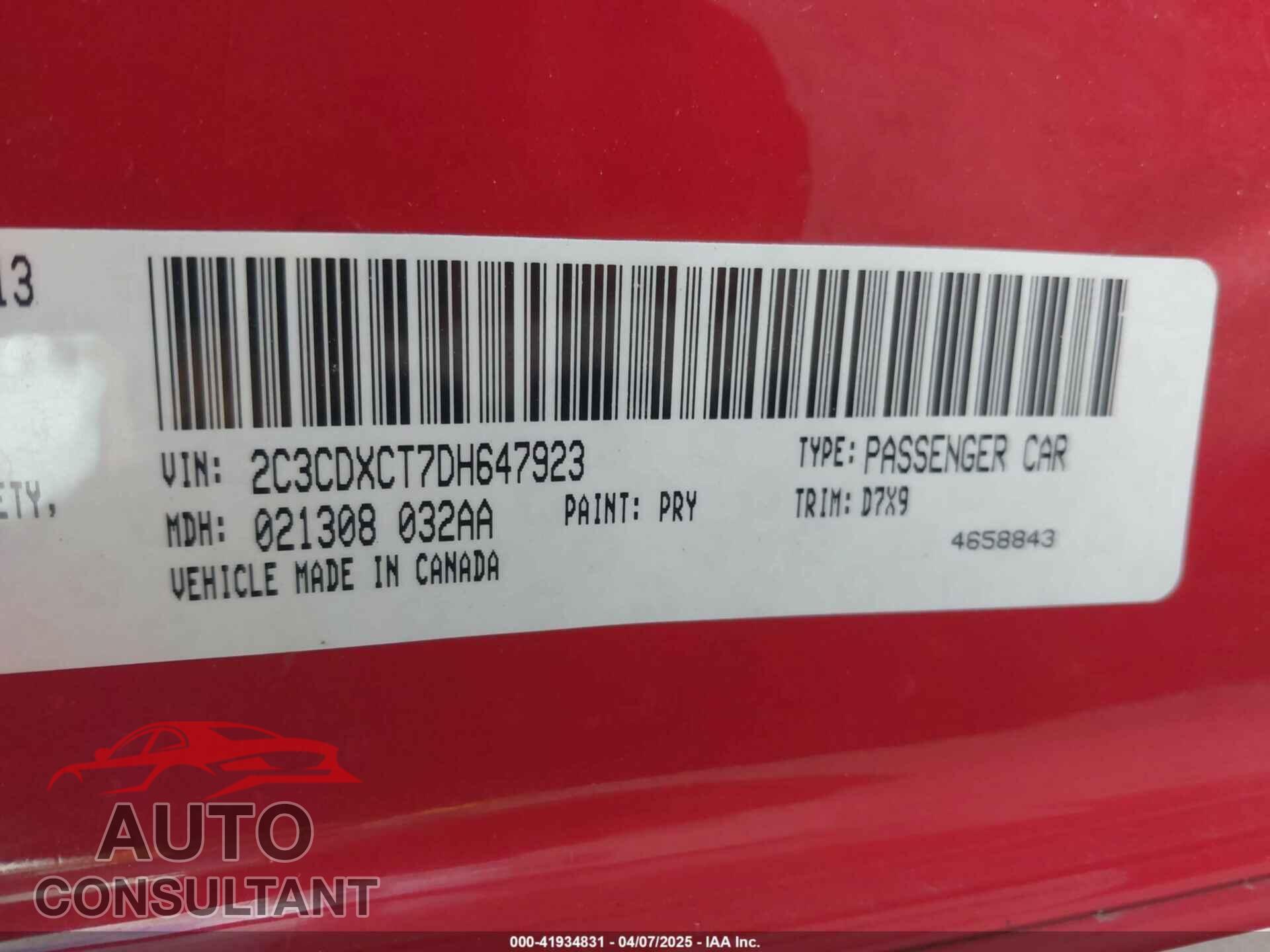 DODGE CHARGER 2013 - 2C3CDXCT7DH647923