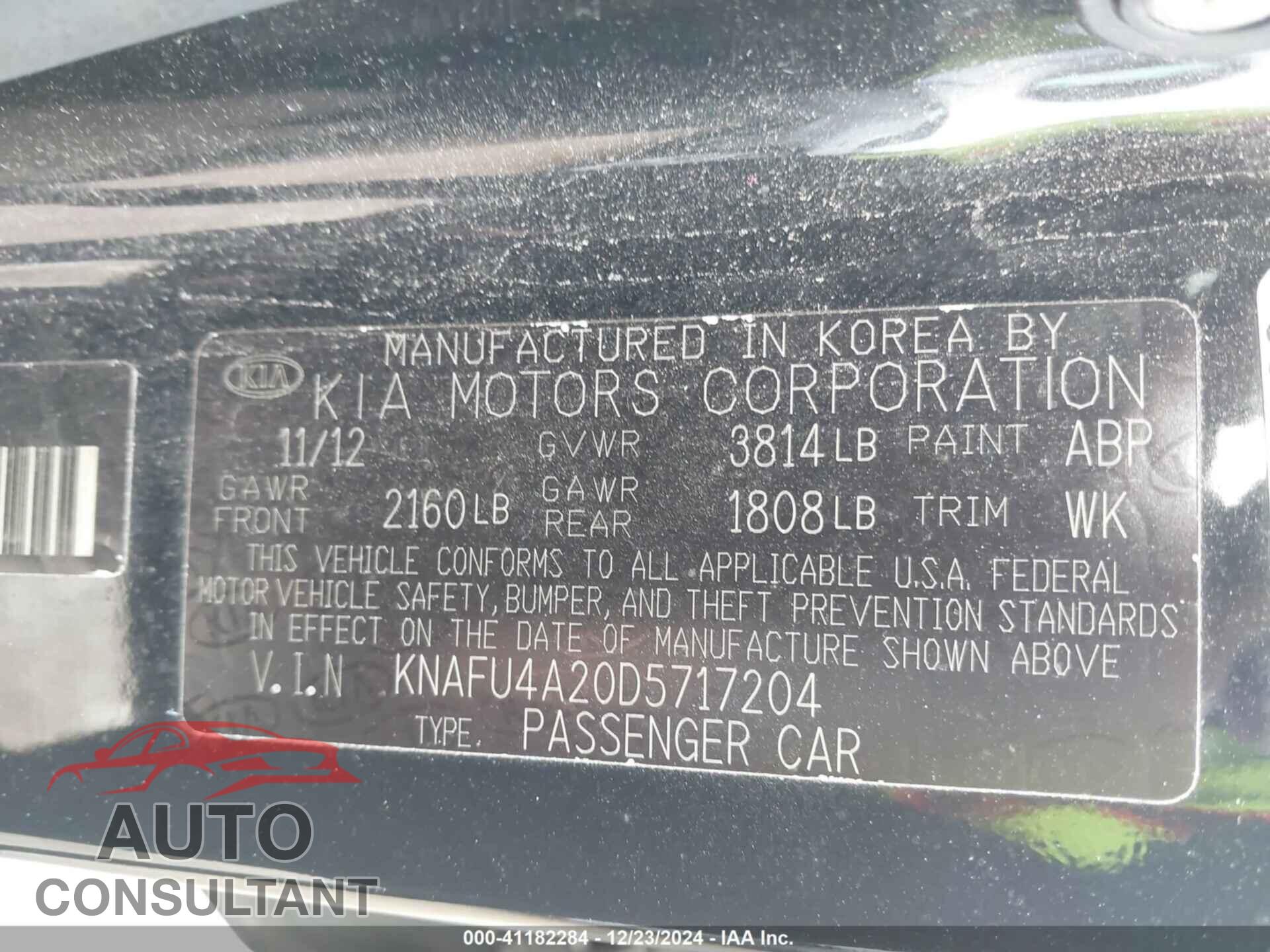 KIA FORTE 2013 - KNAFU4A20D5717204