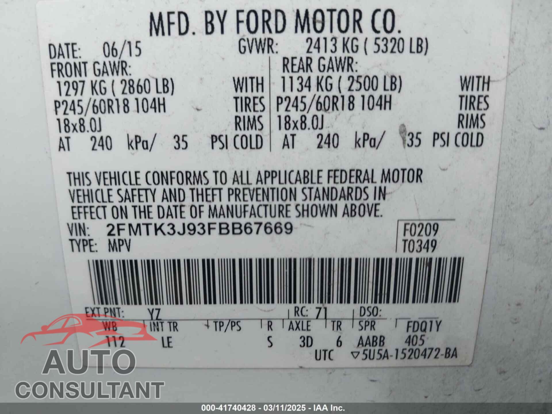 FORD EDGE 2015 - 2FMTK3J93FBB67669