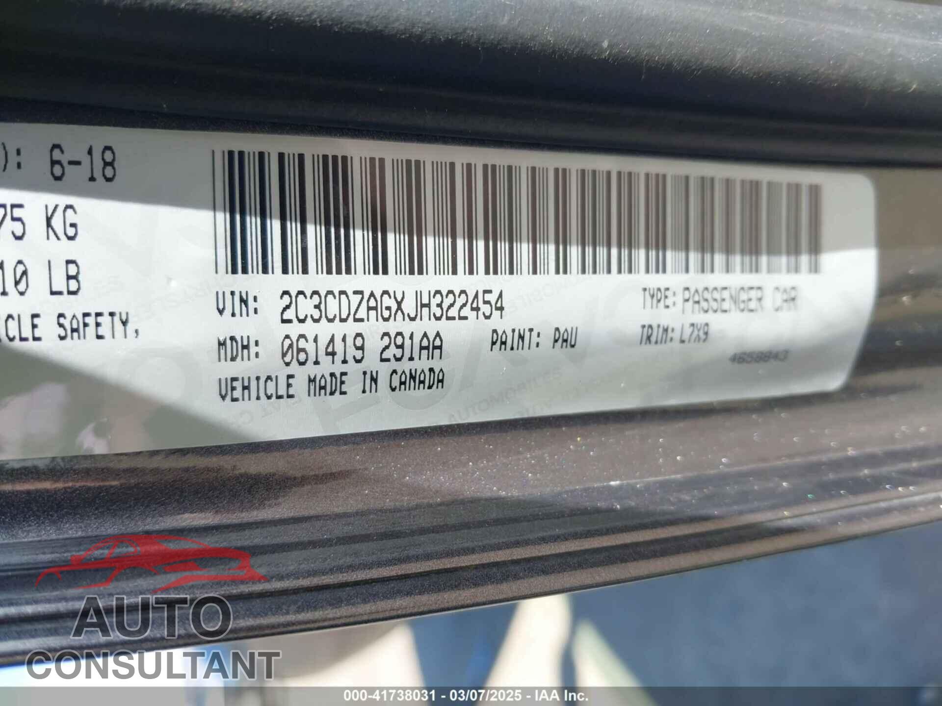 DODGE CHALLENGER 2018 - 2C3CDZAGXJH322454