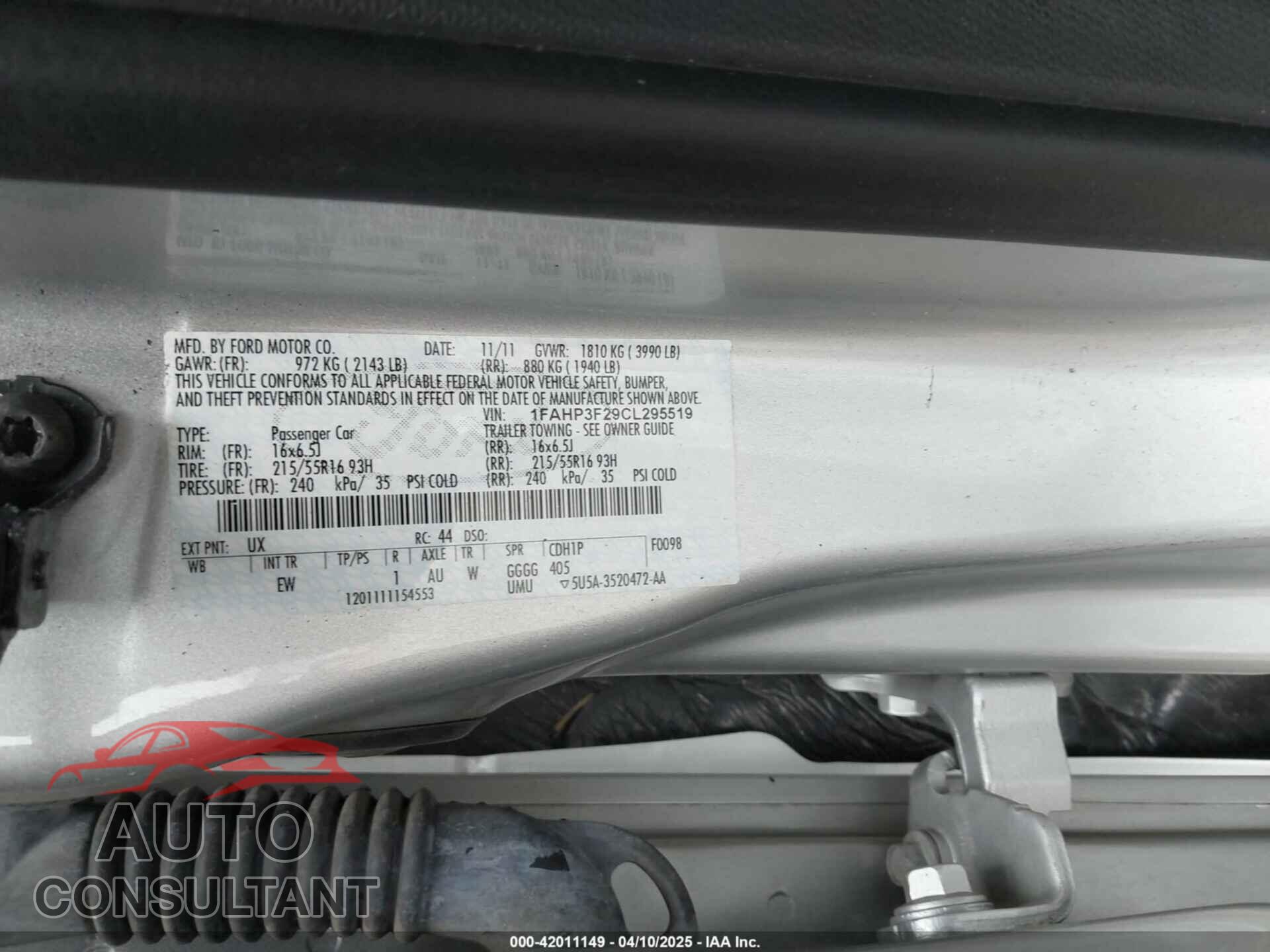 FORD FOCUS 2012 - 1FAHP3F29CL295519