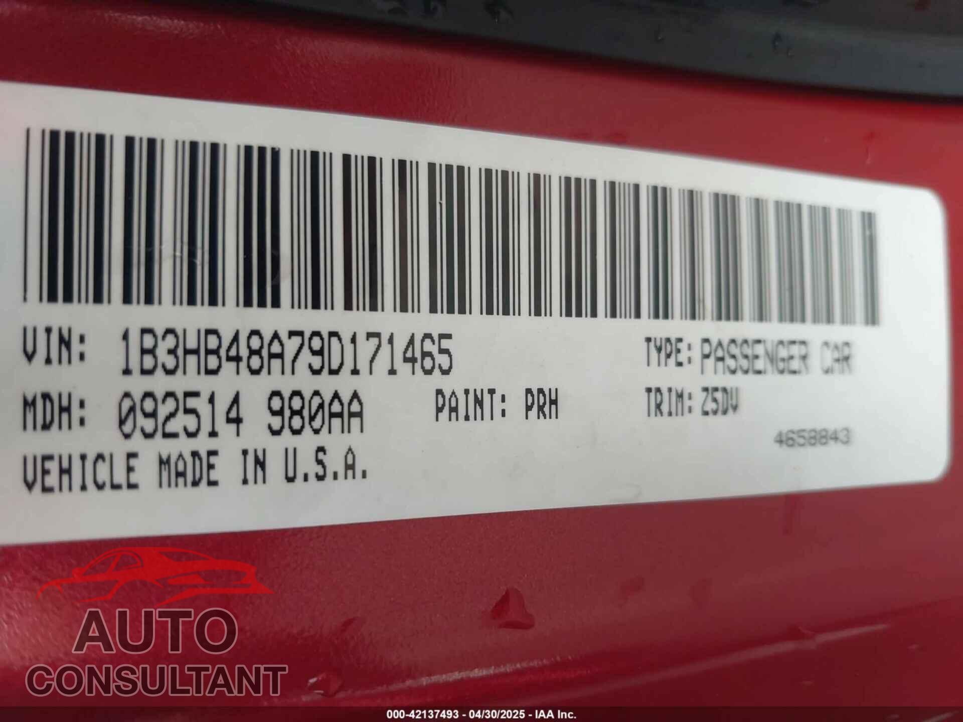 DODGE CALIBER 2009 - 1B3HB48A79D171465