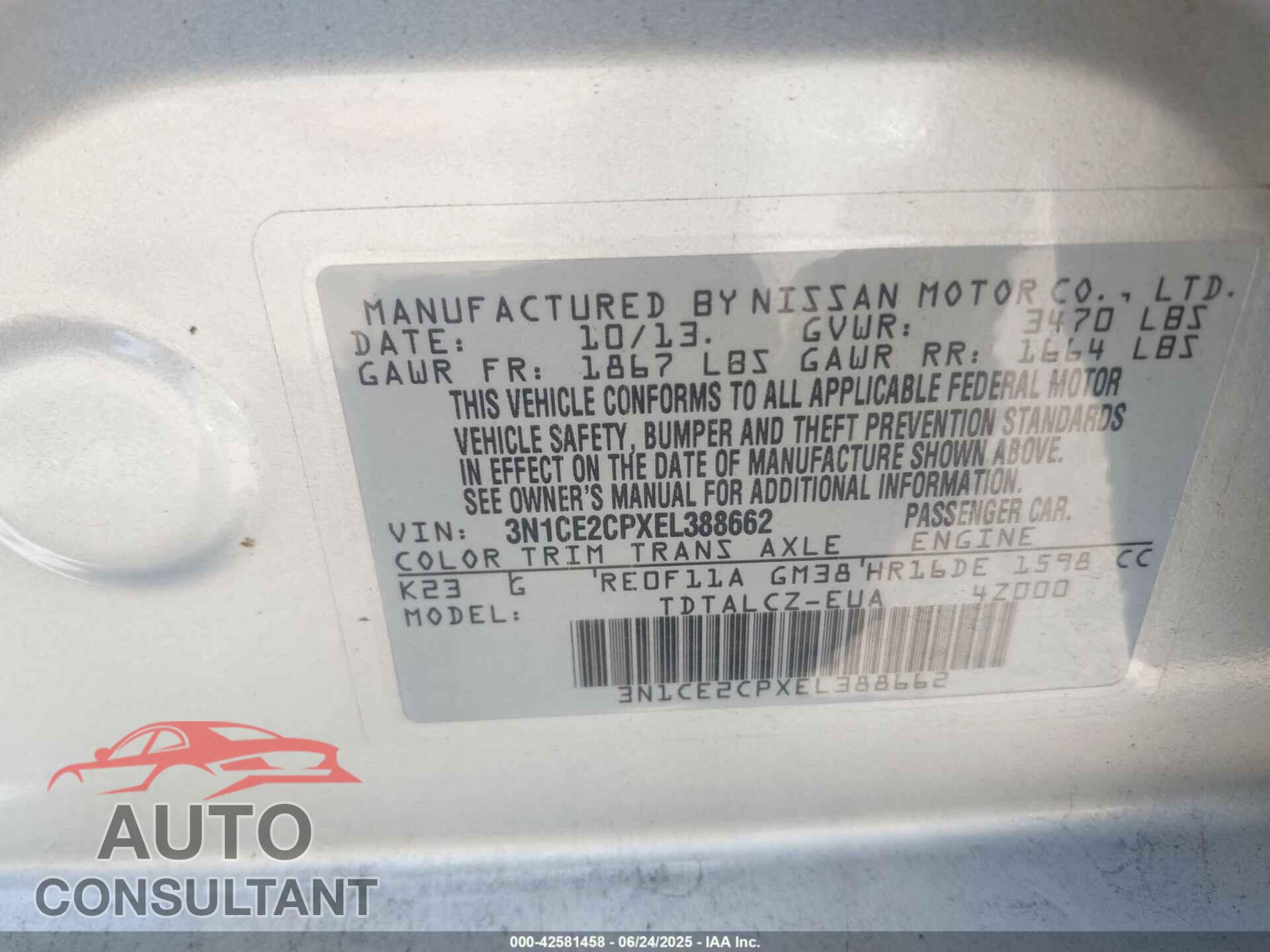 NISSAN VERSA NOTE 2014 - 3N1CE2CPXEL388662