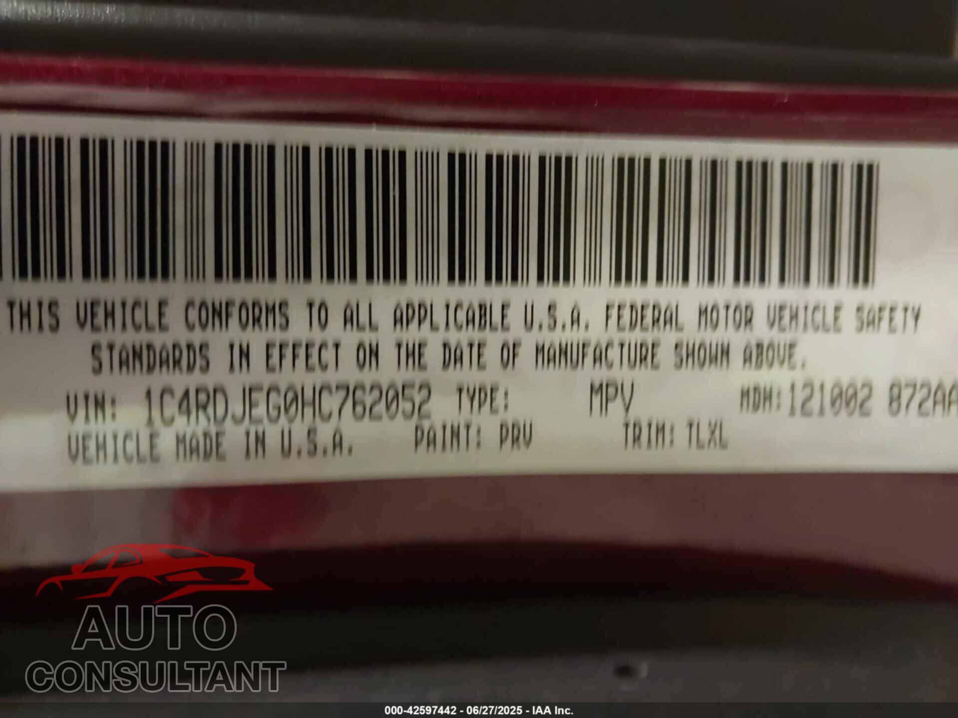 DODGE DURANGO 2017 - 1C4RDJEG0HC762052