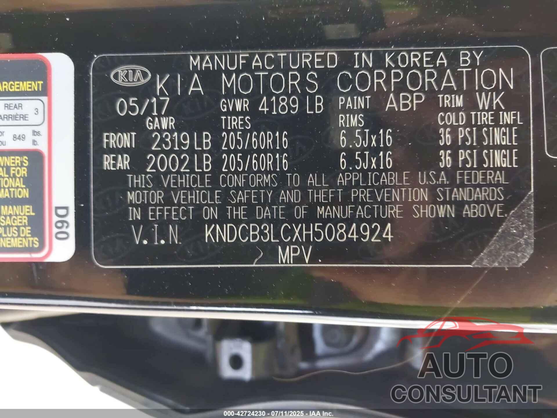 KIA NIRO 2017 - KNDCB3LCXH5084924