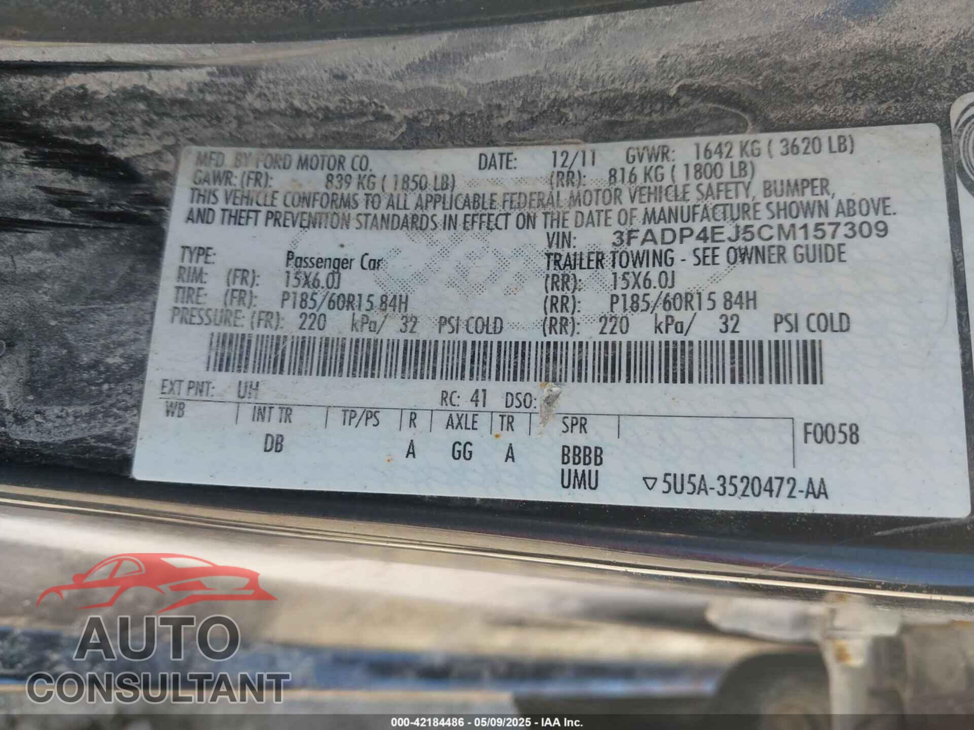 FORD FIESTA 2012 - 3FADP4EJ5CM157309