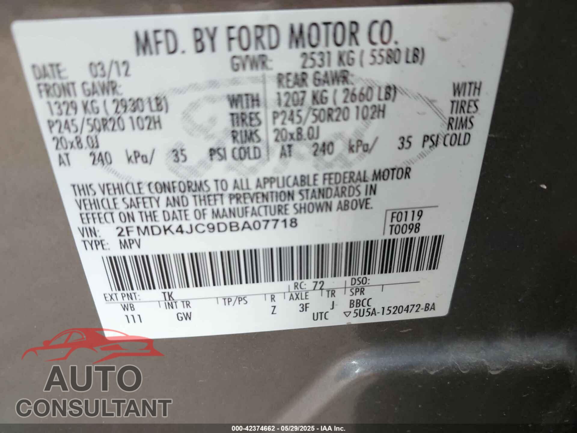 FORD EDGE 2013 - 2FMDK4JC9DBA07718