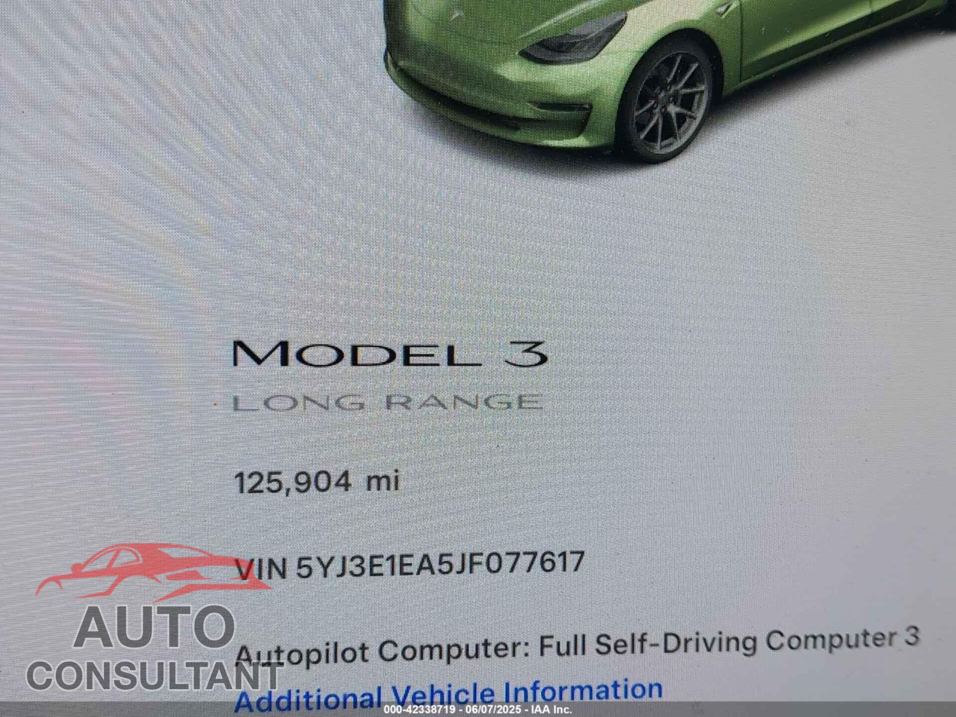 TESLA MODEL 3 2018 - 5YJ3E1EA5JF077617