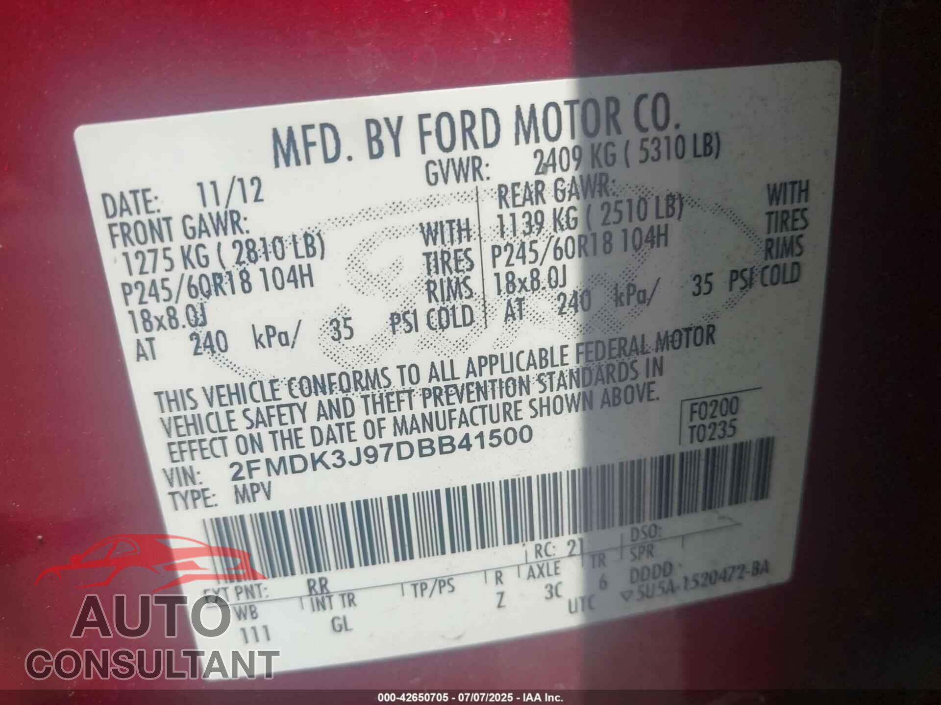 FORD EDGE 2013 - 2FMDK3J97DBB41500