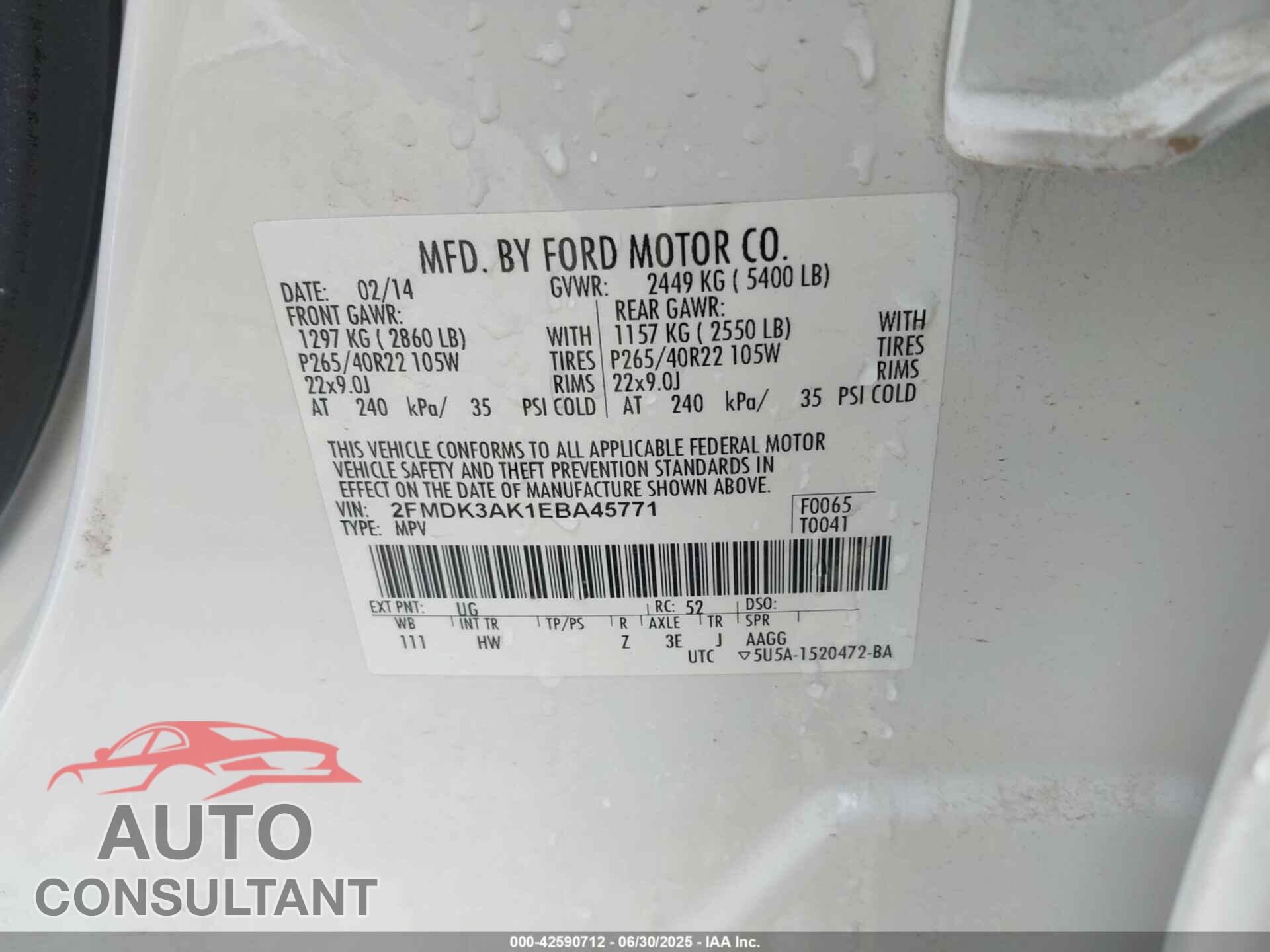 FORD EDGE 2014 - 2FMDK3AK1EBA45771