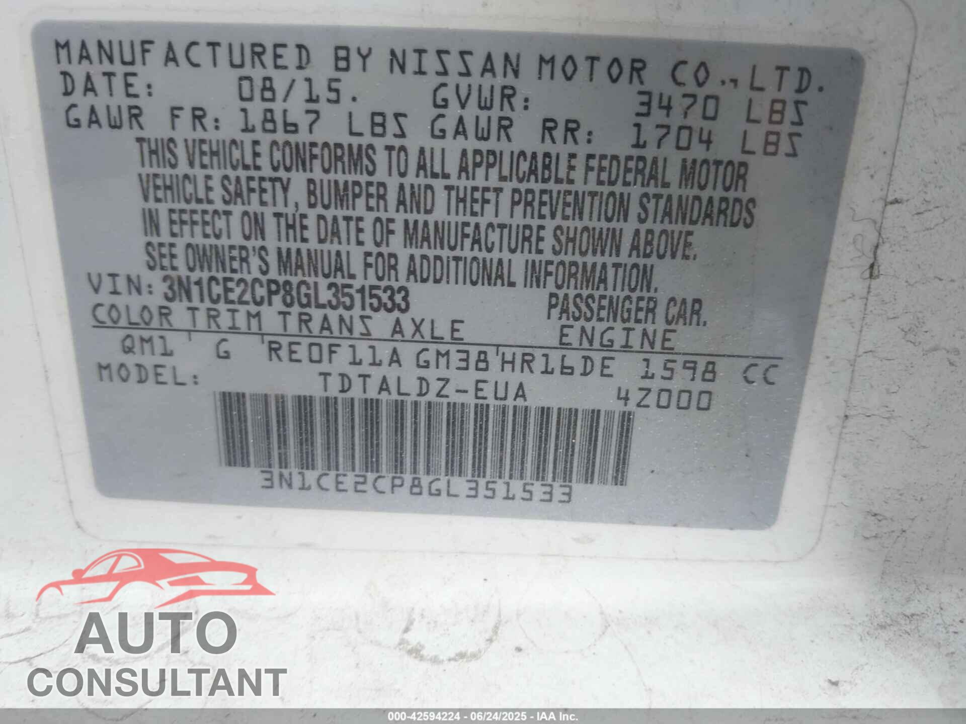 NISSAN VERSA NOTE 2016 - 3N1CE2CP8GL351533