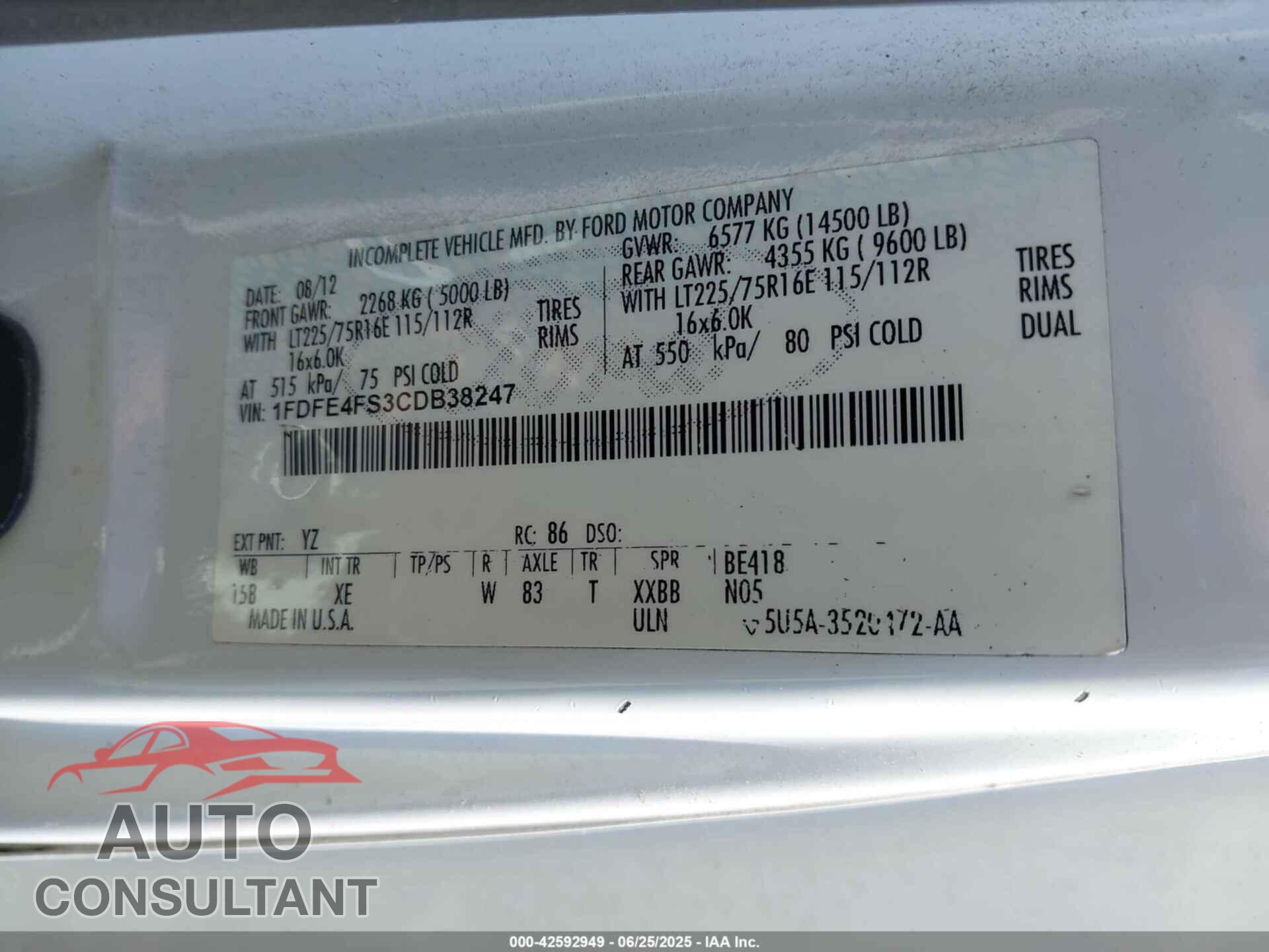FORD ECONOLINE 2012 - 1FDFE4FS3CDB38247