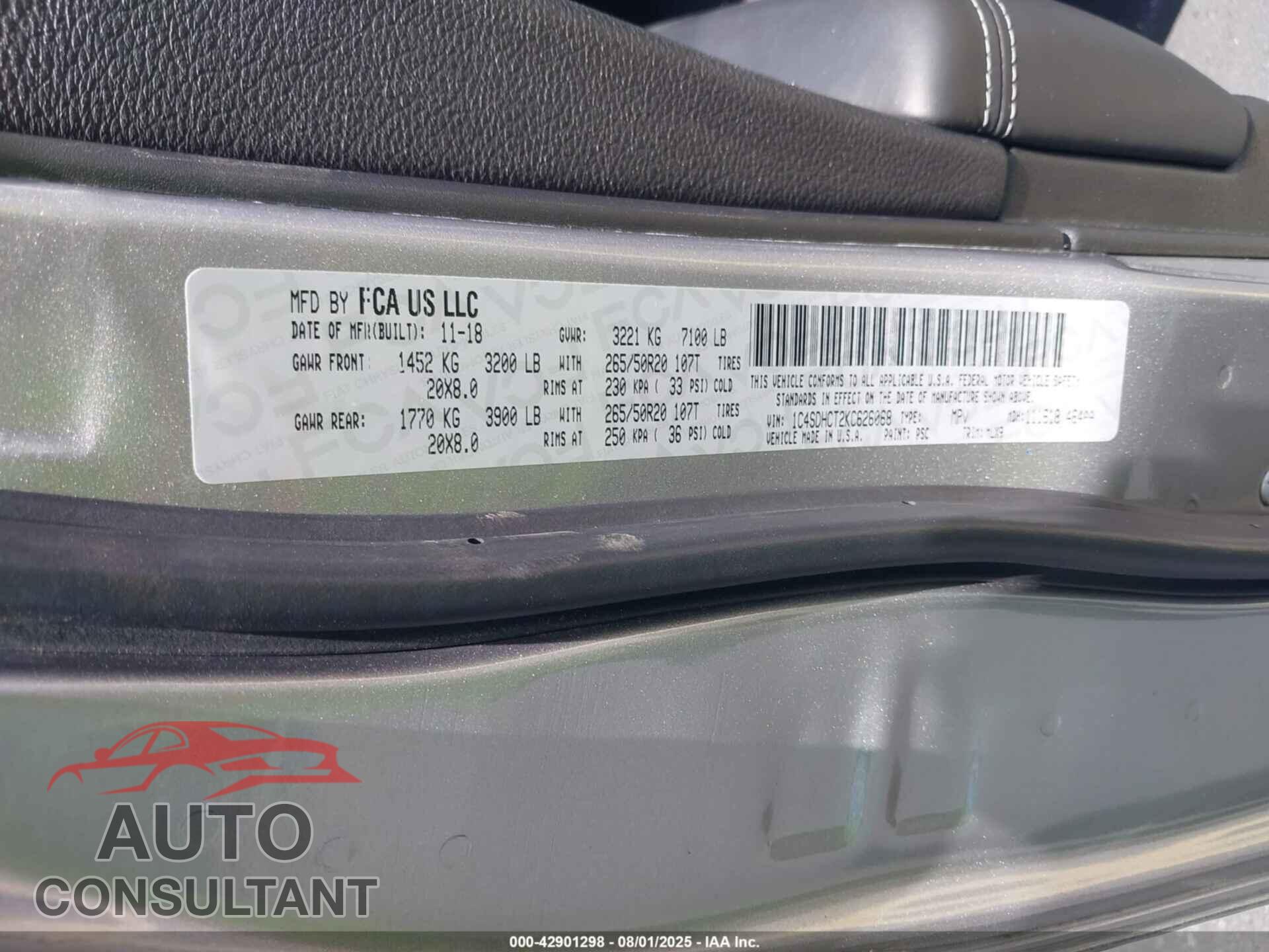 DODGE DURANGO 2019 - 1C4SDHCT2KC626068