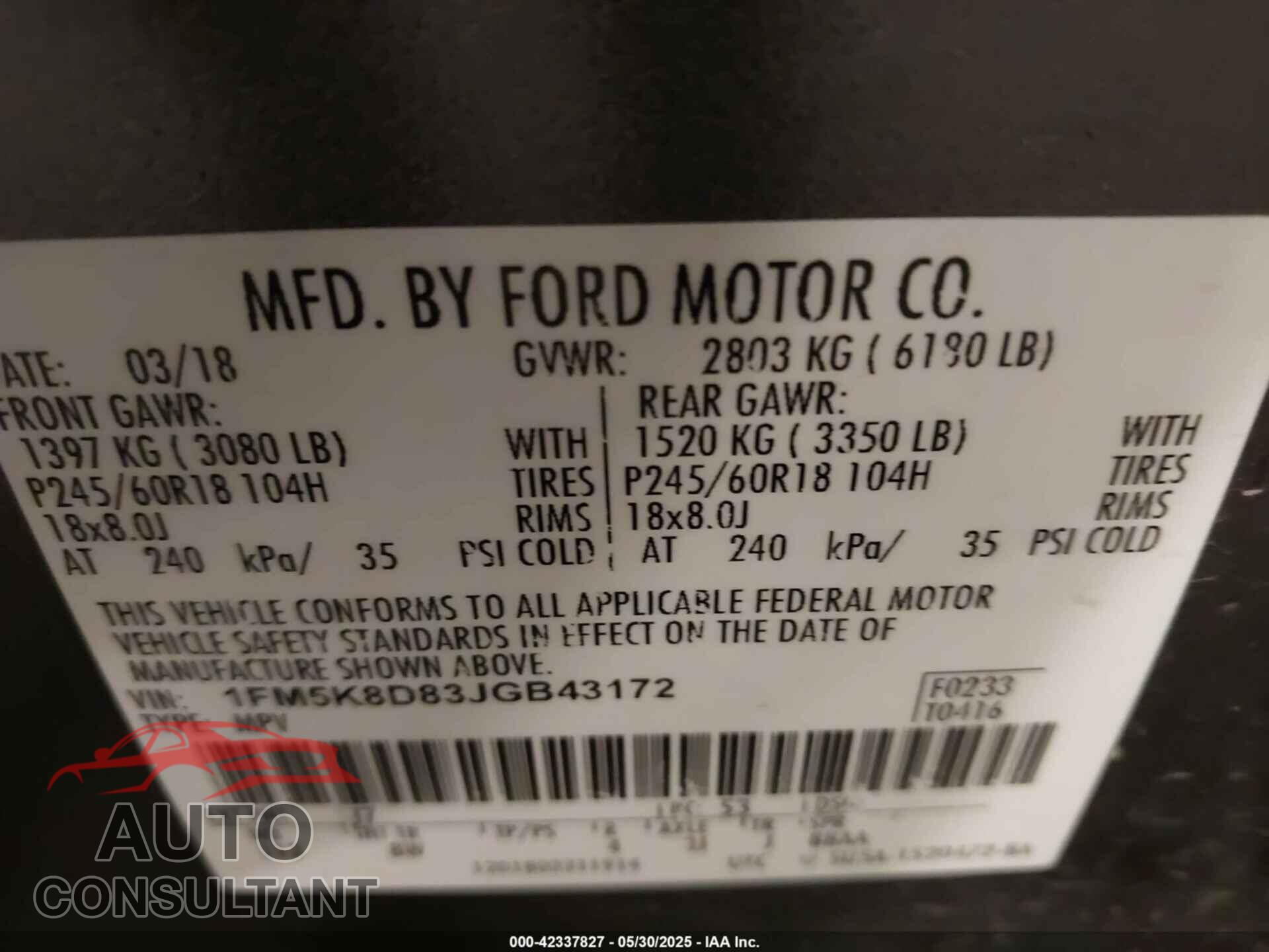 FORD EXPLORER 2018 - 1FM5K8D83JGB43172