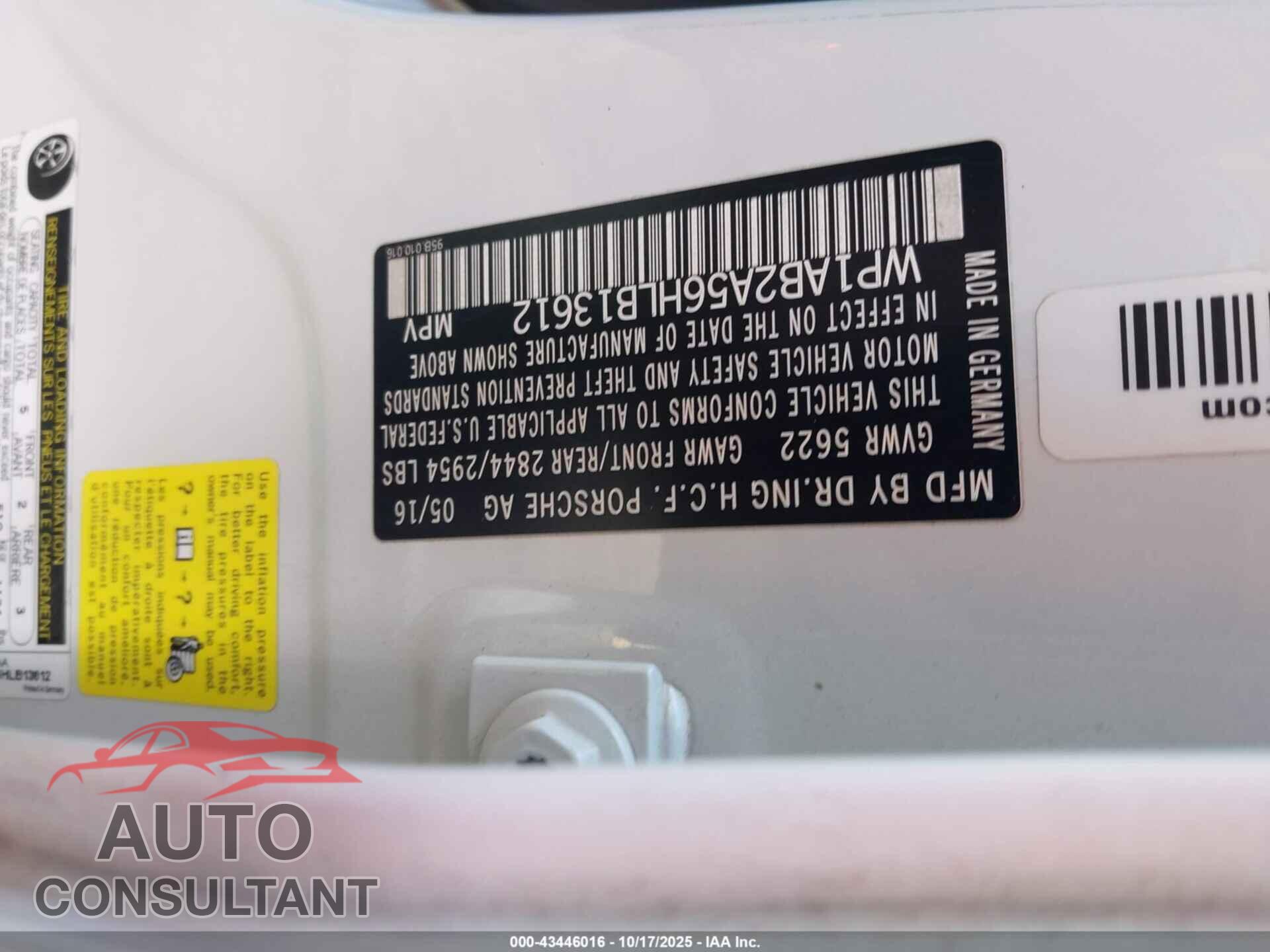 PORSCHE MACAN 2017 - WP1AB2A56HLB13612